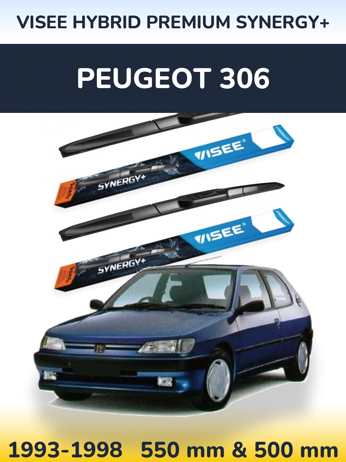 Комплект передніх щіток VISEE HYBRID PREMIUM SYNERGY+ 550 & 500 мм для Peugeot 306 1993-1998