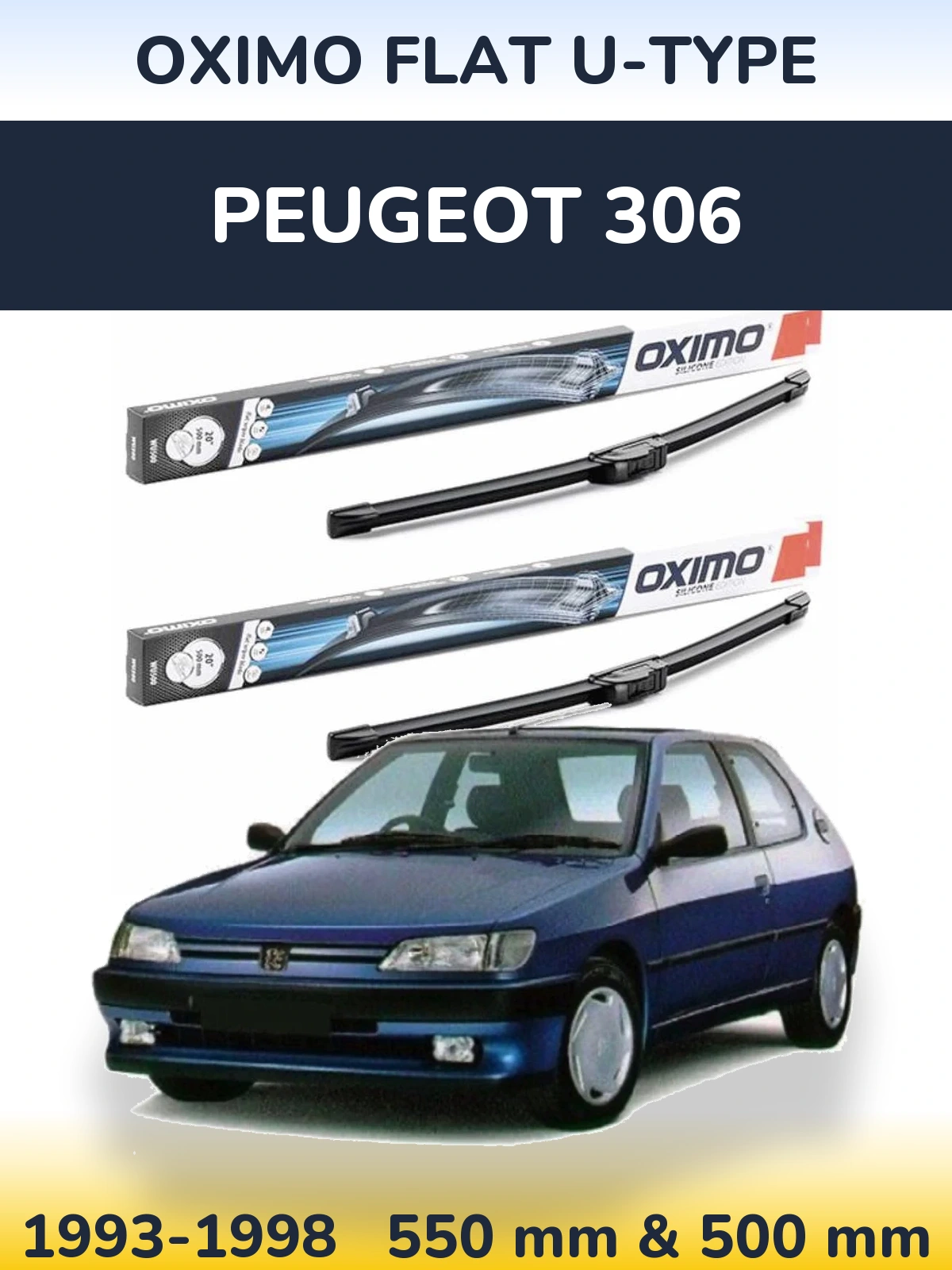 Sada předních stěračů Oximo Flat U-type 550 a 500 mm pro Peugeot 306 1993-1998