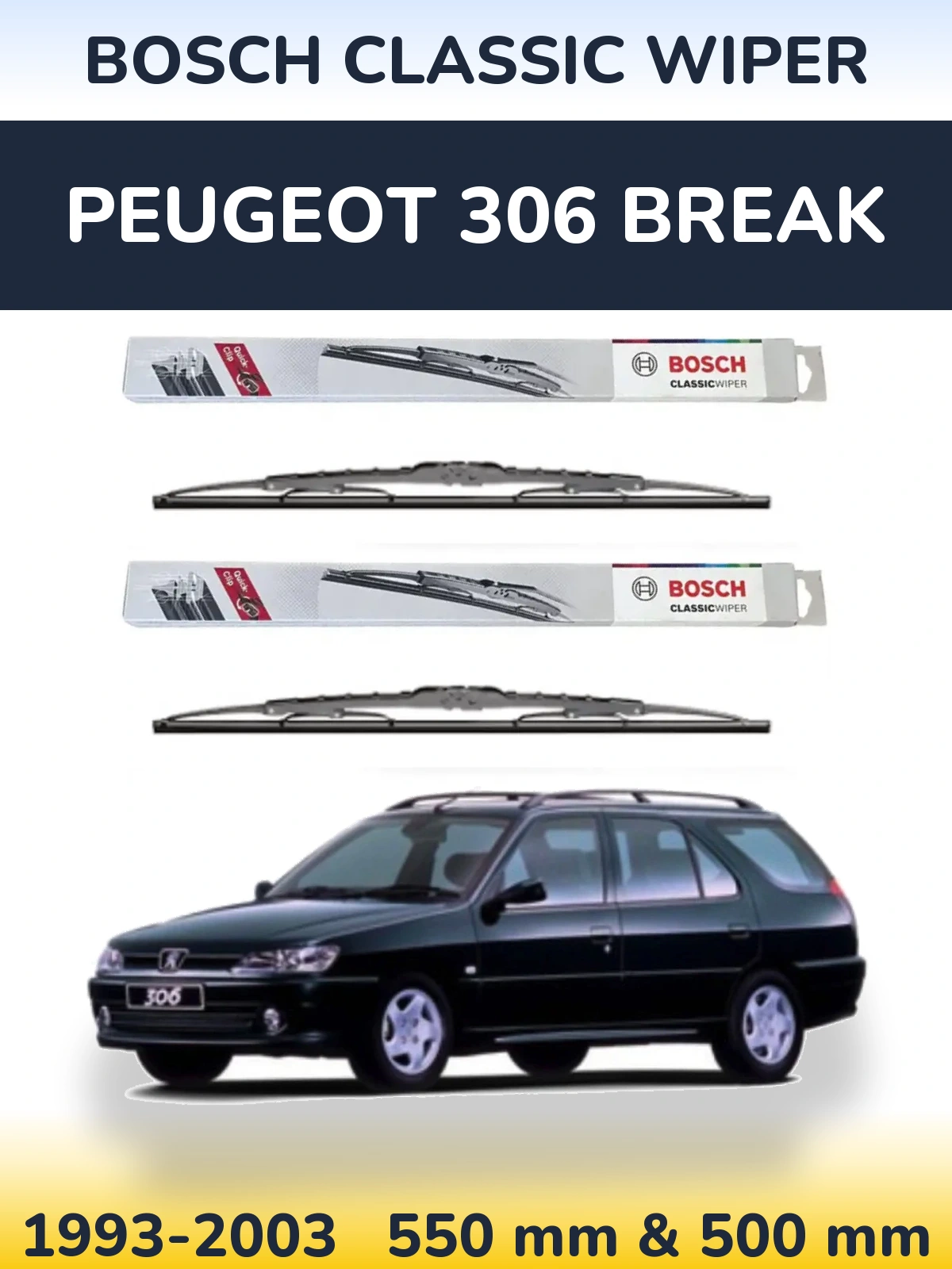 Sada předních stěračů BOSCH Classic Wiper 550 a 500 mm pro Peugeot 306 Break 1993-2003