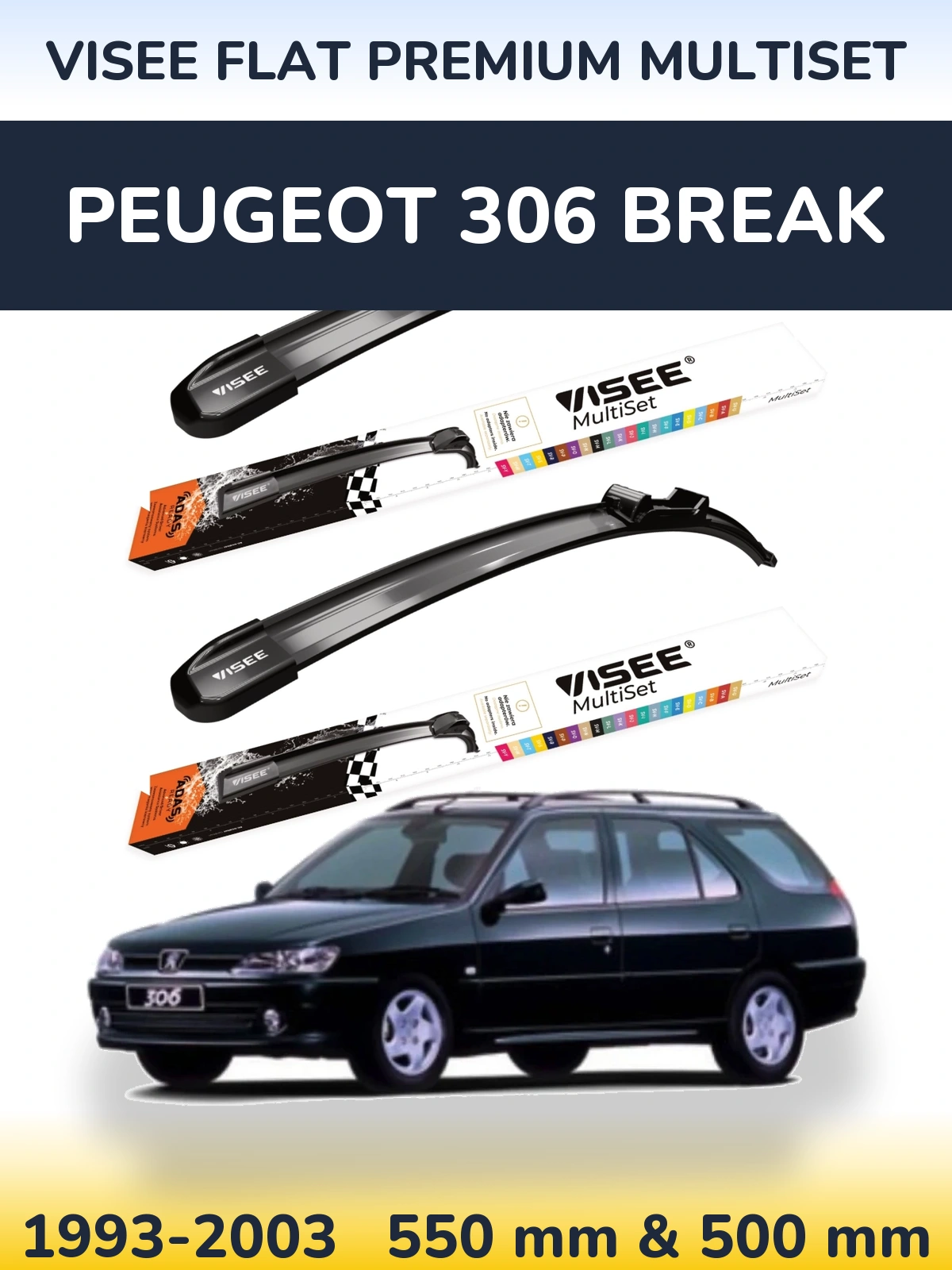 Комплект передніх щіток VISEE FLAT PREMIUM MultiSet 550 & 500 мм для Peugeot 306 Break 1993-2003