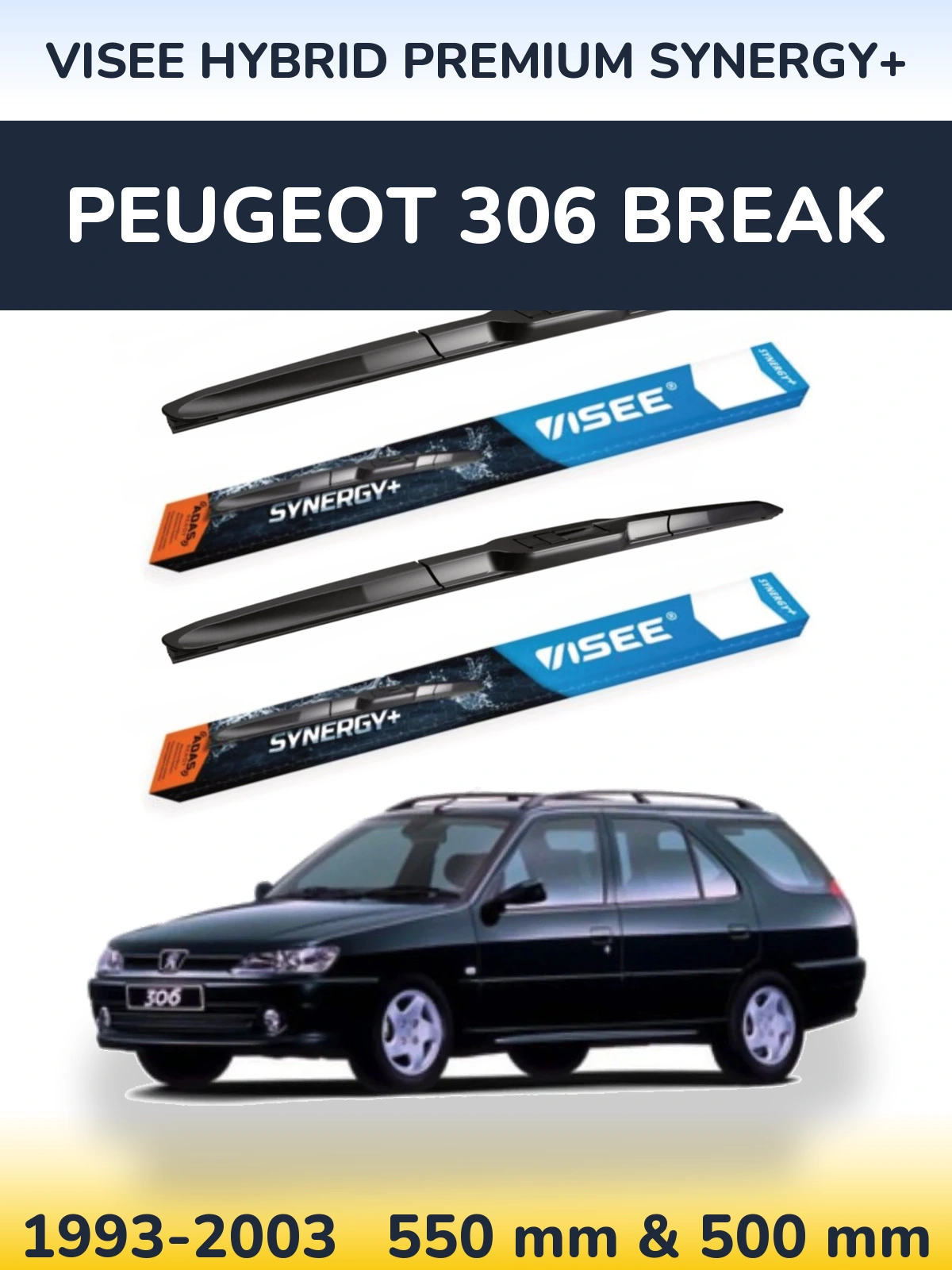 Комплект передніх щіток VISEE HYBRID PREMIUM SYNERGY+ 550 & 500 мм для Peugeot 306 Break 1993-2003