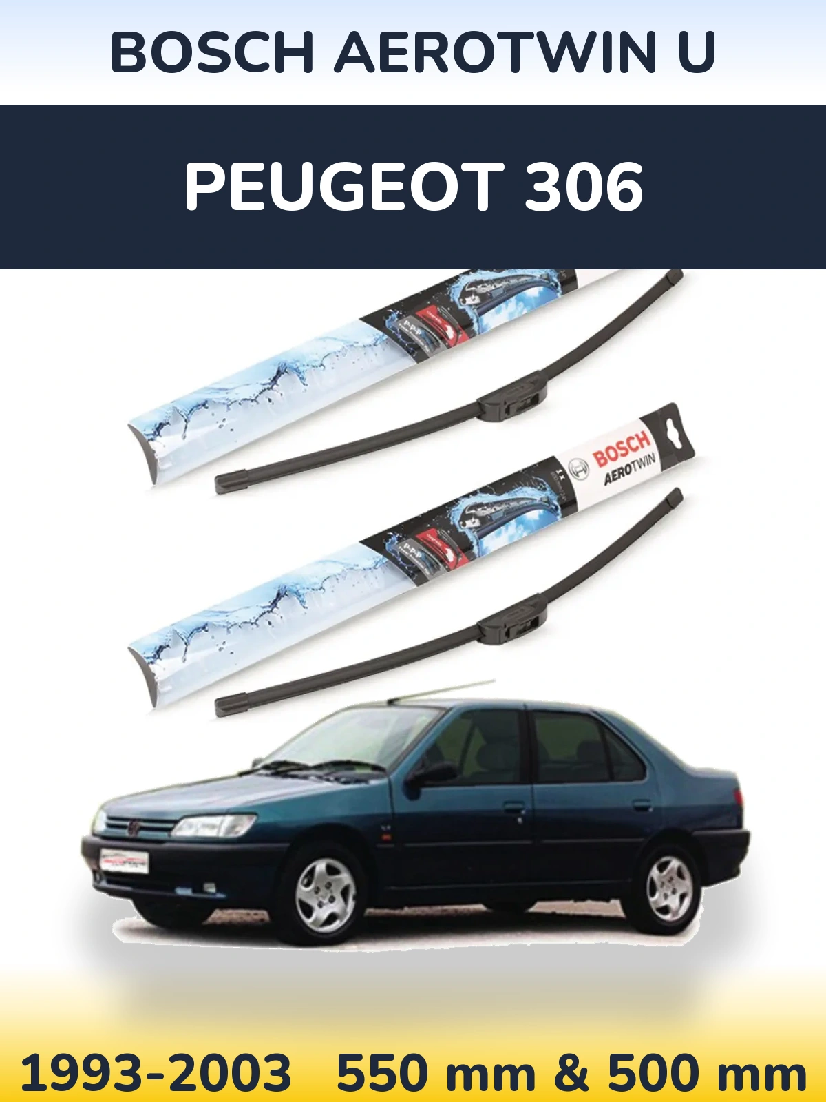 Sada předních stěračů BOSCH AeroTwin U 550 a 500 mm pro Peugeot 306 1993-2003
