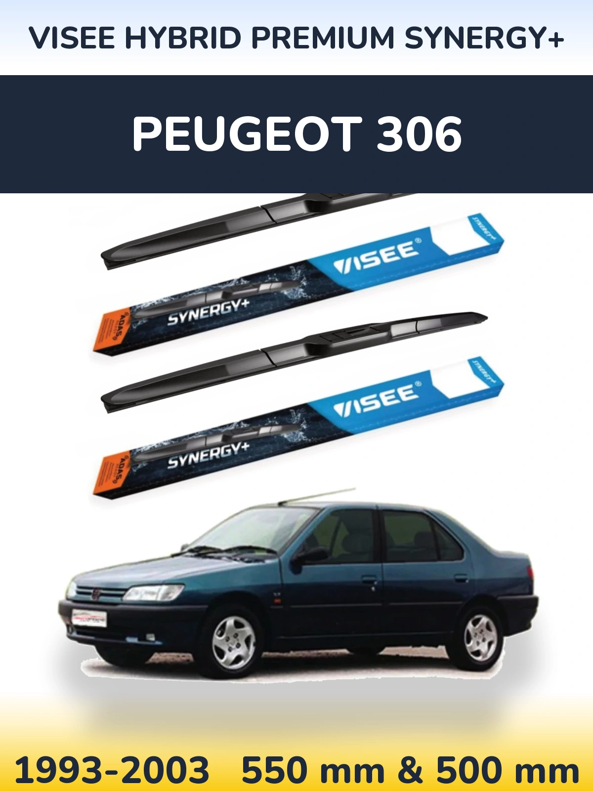Комплект передніх щіток VISEE HYBRID PREMIUM SYNERGY+ 550 & 500 мм для Peugeot 306 1993-2003