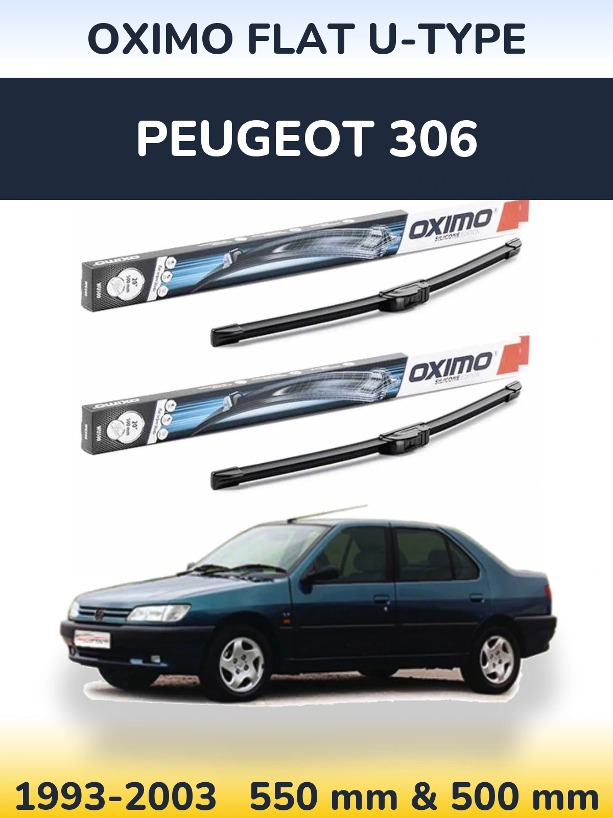 Комплект передніх щіток Oximo Flat U-type 550 & 500 мм для Peugeot 306 1993-2003