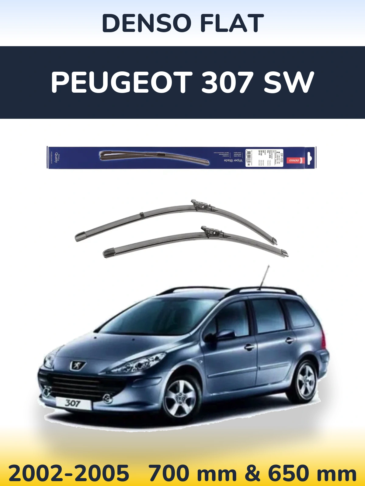 Sada předních stěračů Denso Flat 700 a 650 mm pro Peugeot 307 SW 2002-2005