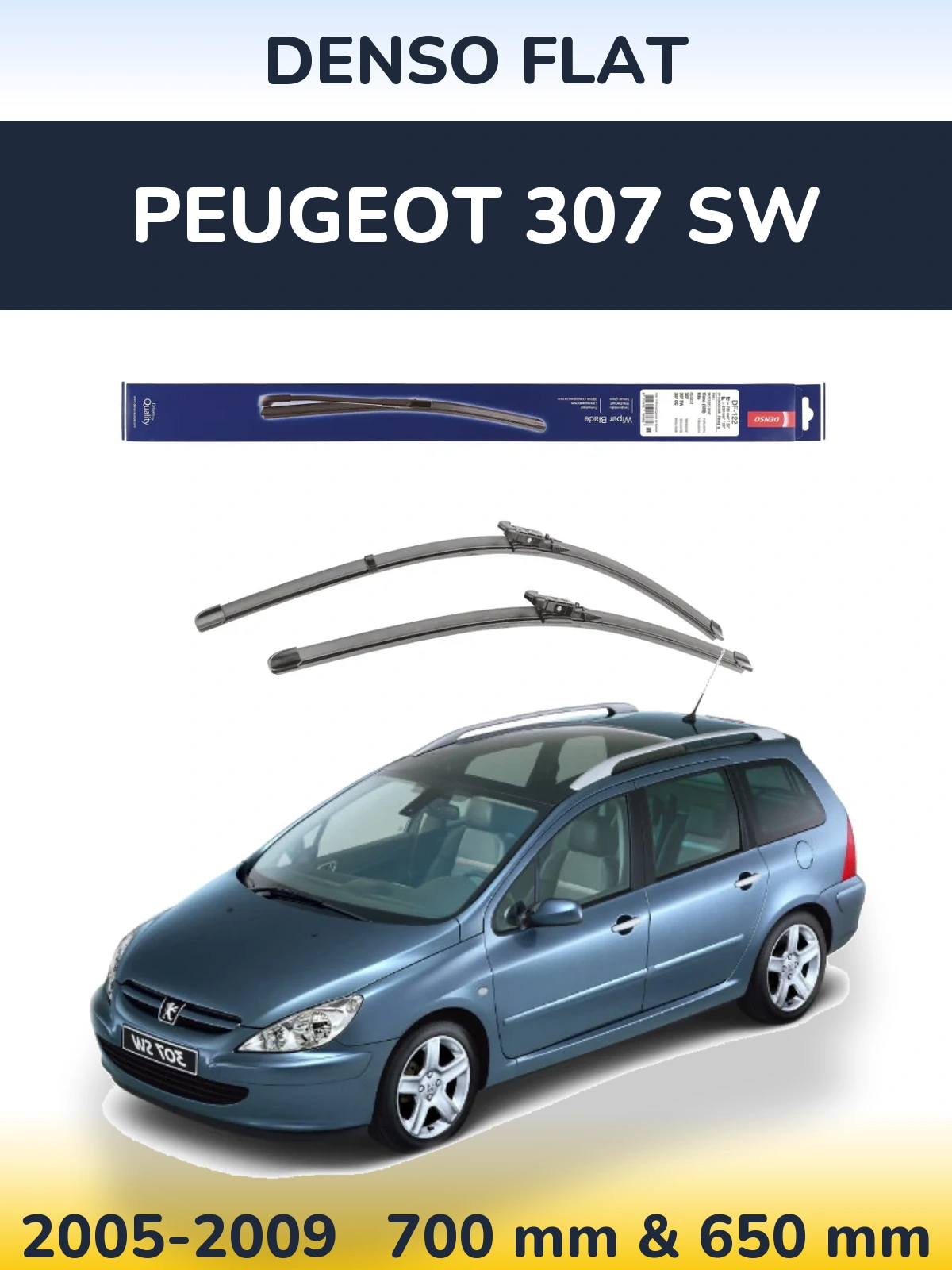 Sada předních stěračů Denso Flat 700 a 650 mm pro Peugeot 307 SW 2005-2009