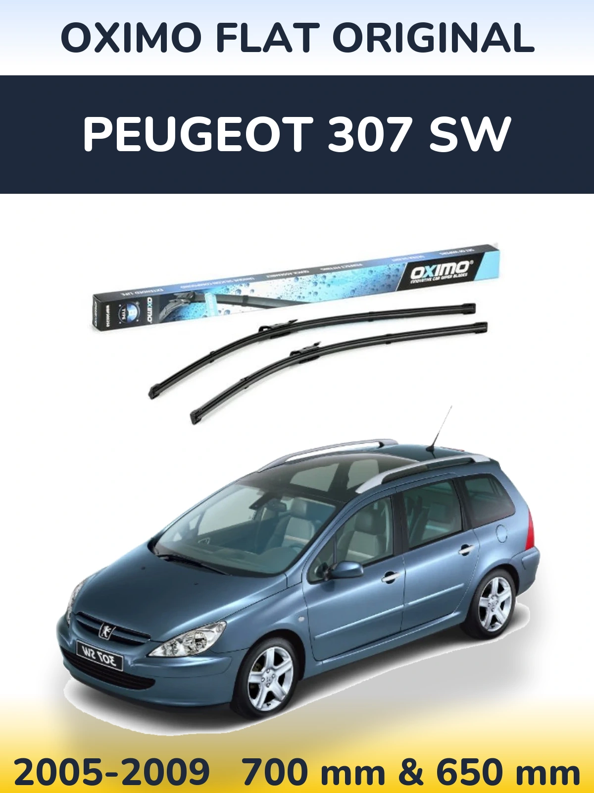 Sada předních stěračů Oximo Flat Original 700 a 650 mm pro Peugeot 307 SW 2005-2009