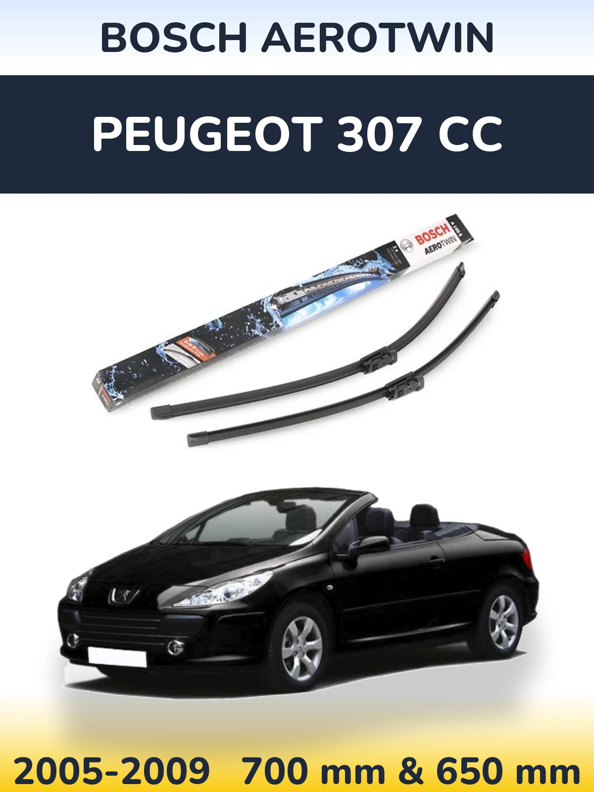Sada předních stěračů BOSCH AeroTwin 700 a 650 mm pro Peugeot 307 CC 2005-2009