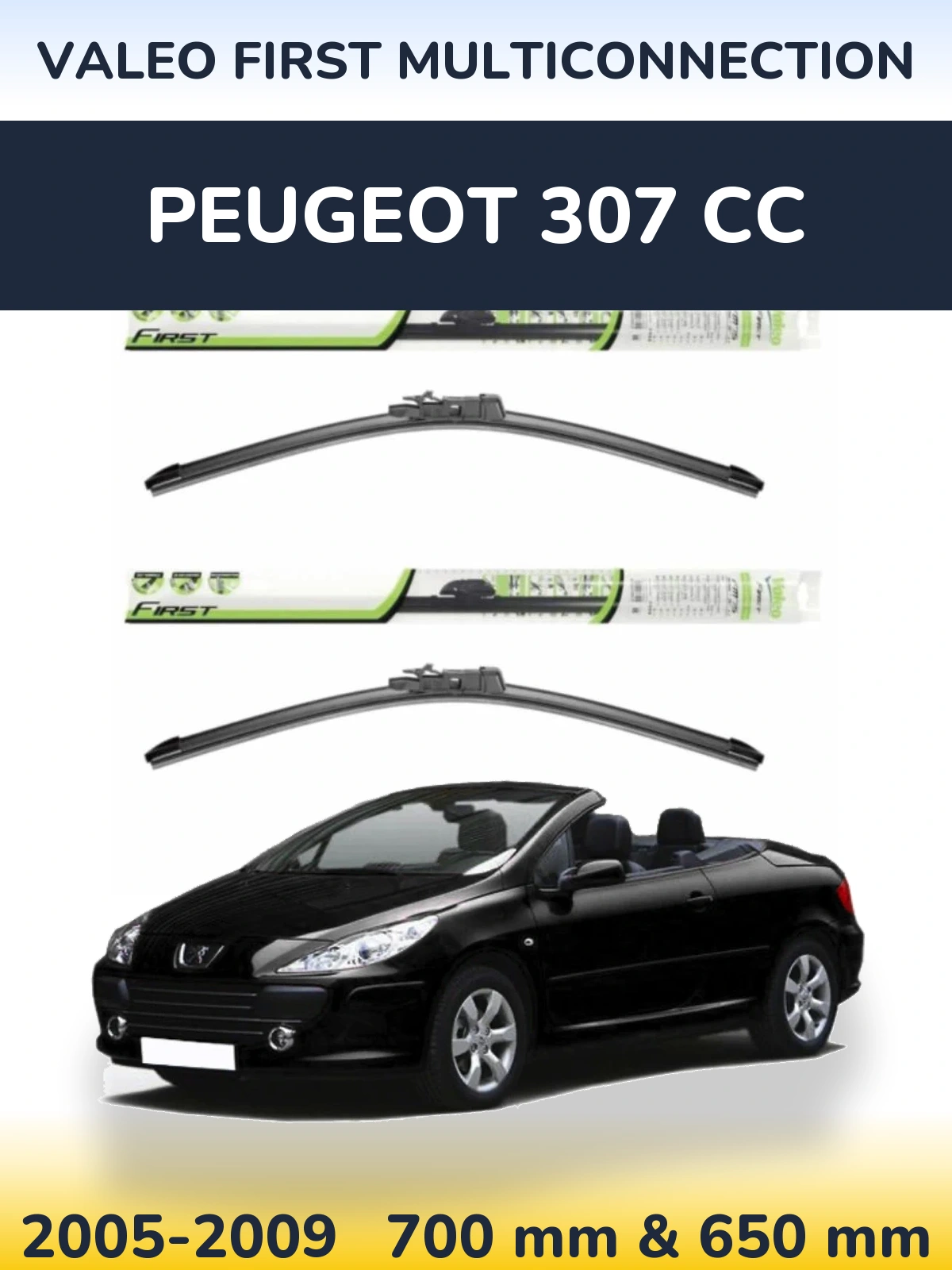 Sada předních stěračů Valeo First MultiConnection 700 a 650 mm pro Peugeot 307 CC 2005-2009