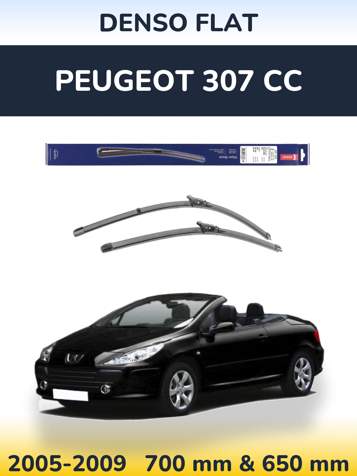 Sada předních stěračů Denso Flat 700 a 650 mm pro Peugeot 307 CC 2005-2009