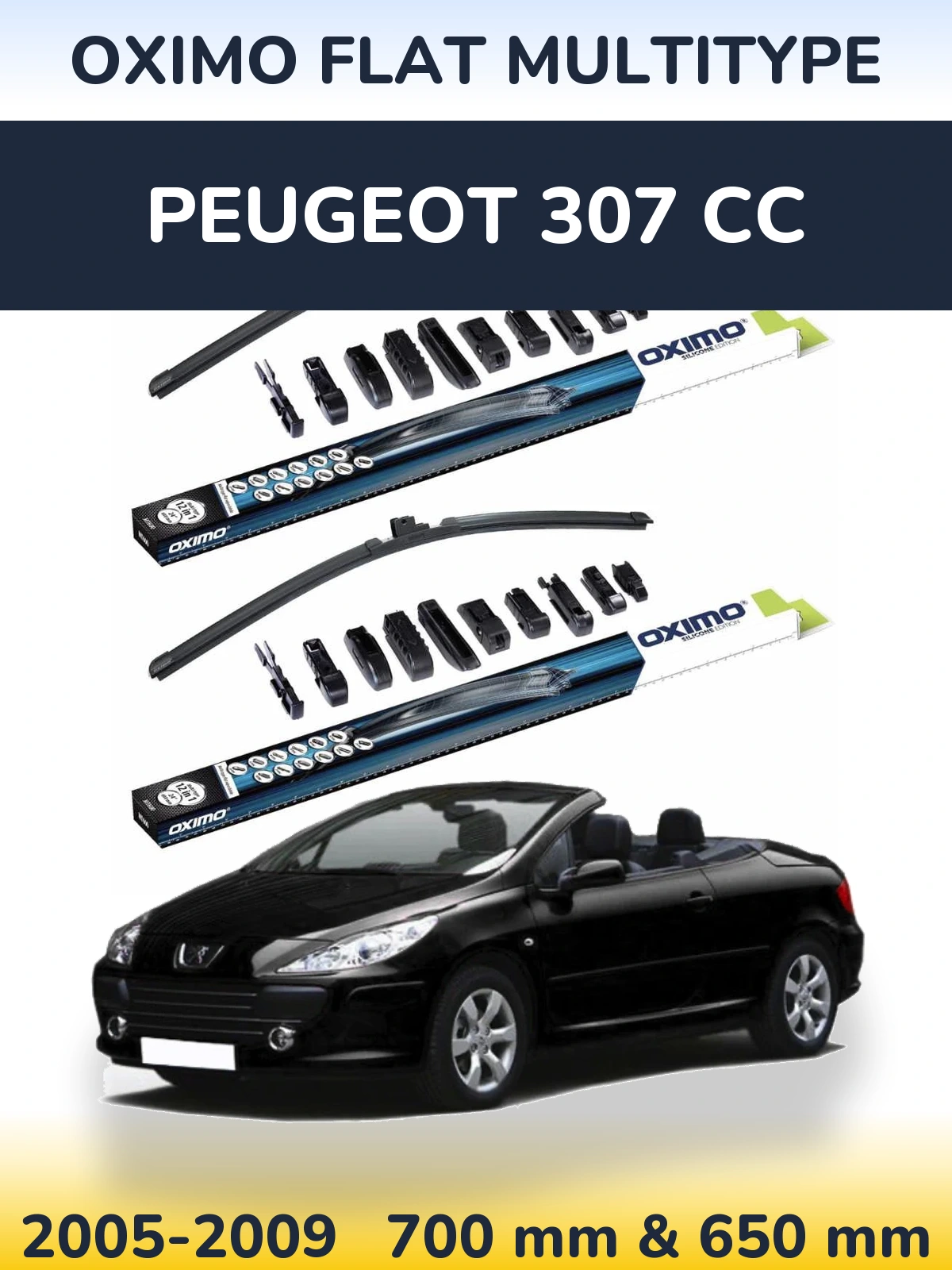 Sada předních stěračů Oximo Flat MultiType 700 a 650 mm pro Peugeot 307 CC 2005-2009