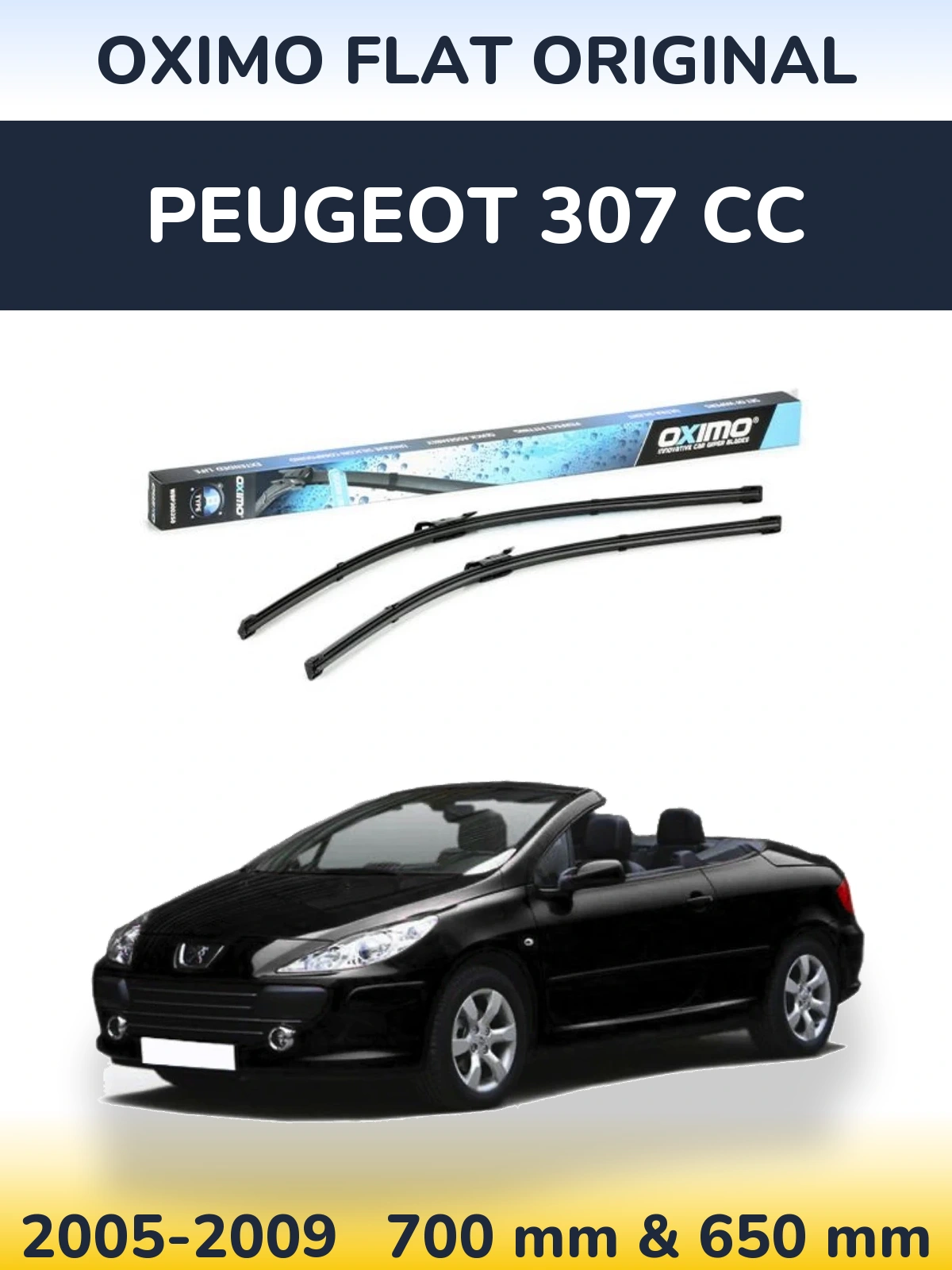 Sada předních stěračů Oximo Flat Original 700 a 650 mm pro Peugeot 307 CC 2005-2009