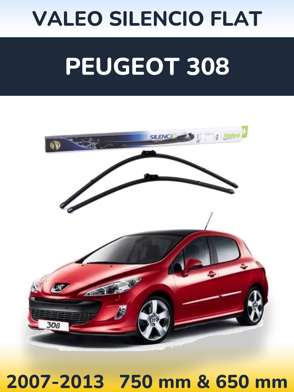 Sada předních stěračů Valeo Silencio Flat 750 a 650 mm pro Peugeot 308 2007-2013