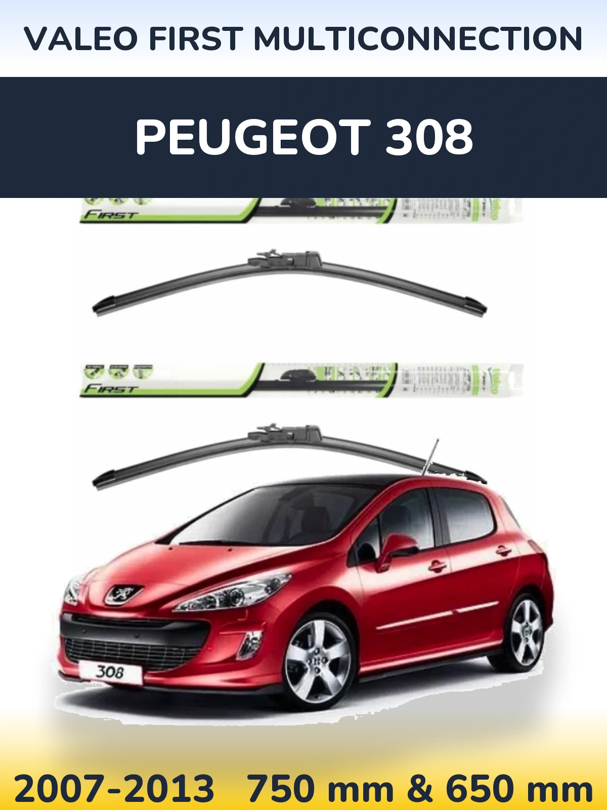Sada předních stěračů Valeo First MultiConnection 750 a 650 mm pro Peugeot 308 2007-2013