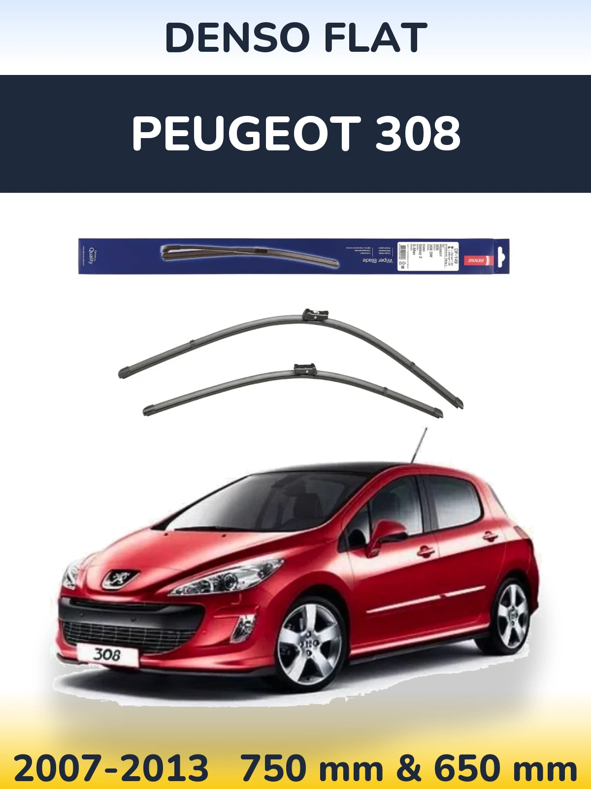 Sada předních stěračů Denso Flat 750 a 650 mm pro Peugeot 308 2007-2013