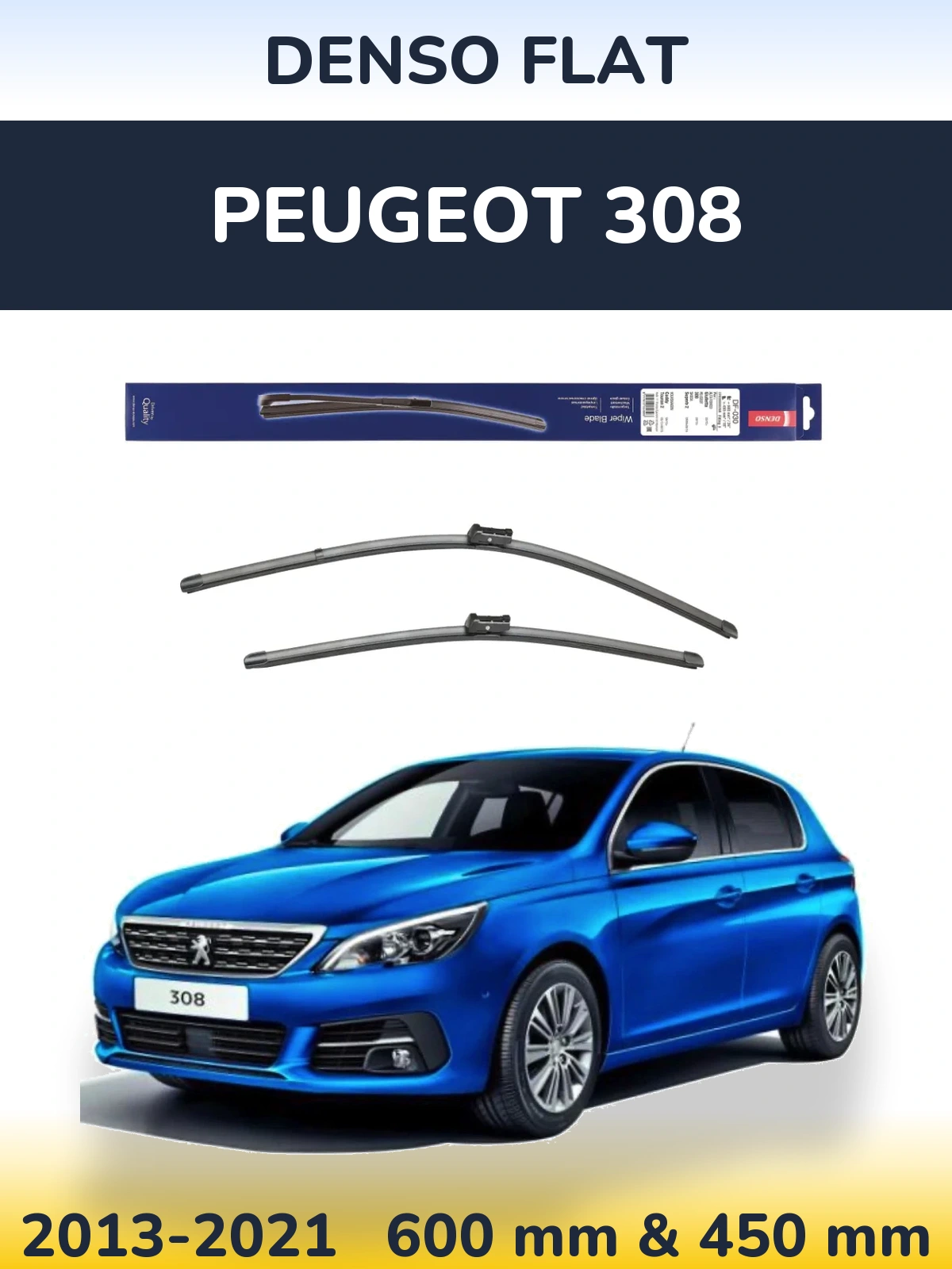 Sada předních stěračů Denso Flat 600 a 450 mm pro Peugeot 308 2013-2021