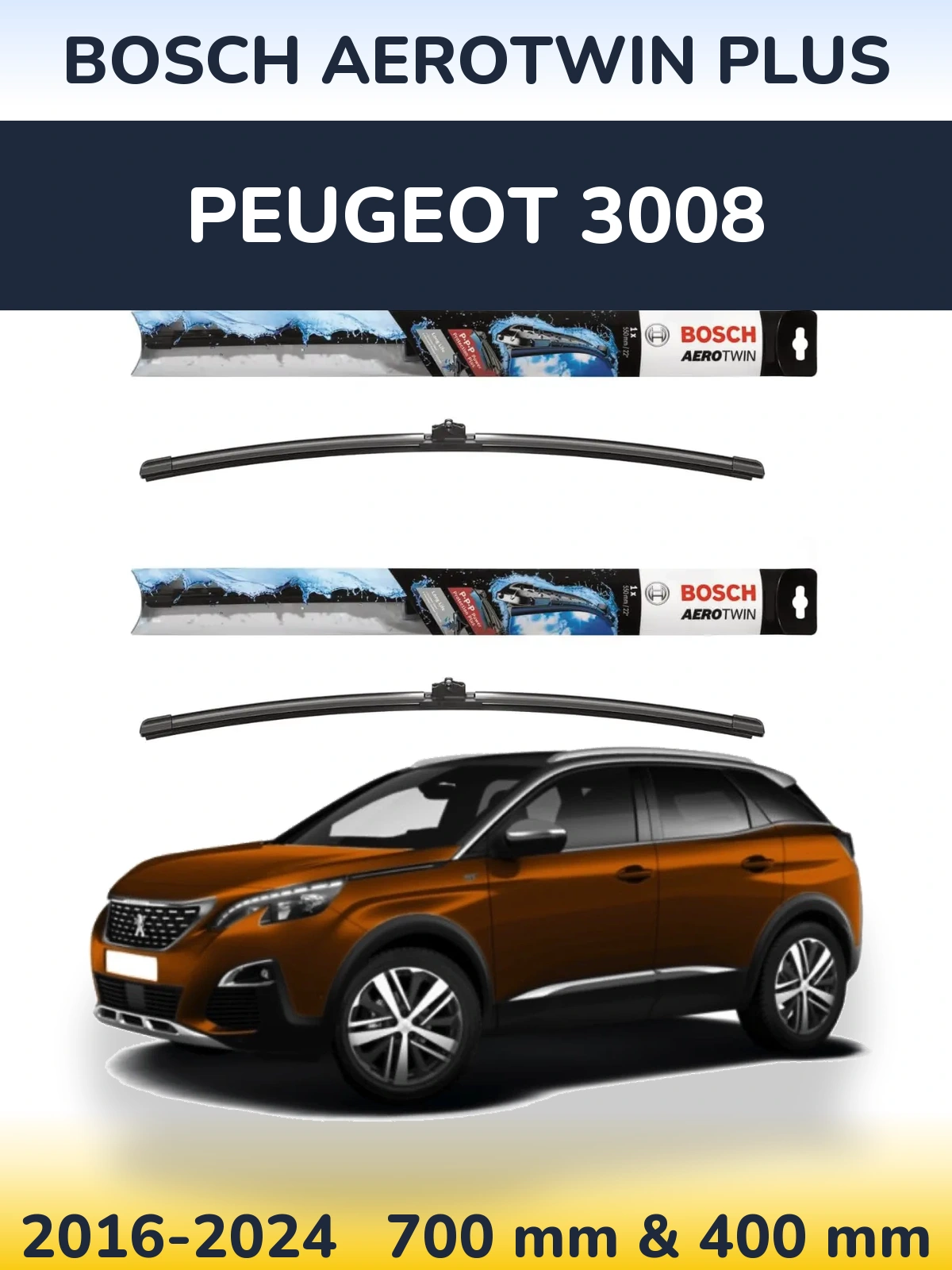 Sada předních stěračů BOSCH AeroTwin Plus 700 a 400 mm pro Peugeot 3008 2016-2024