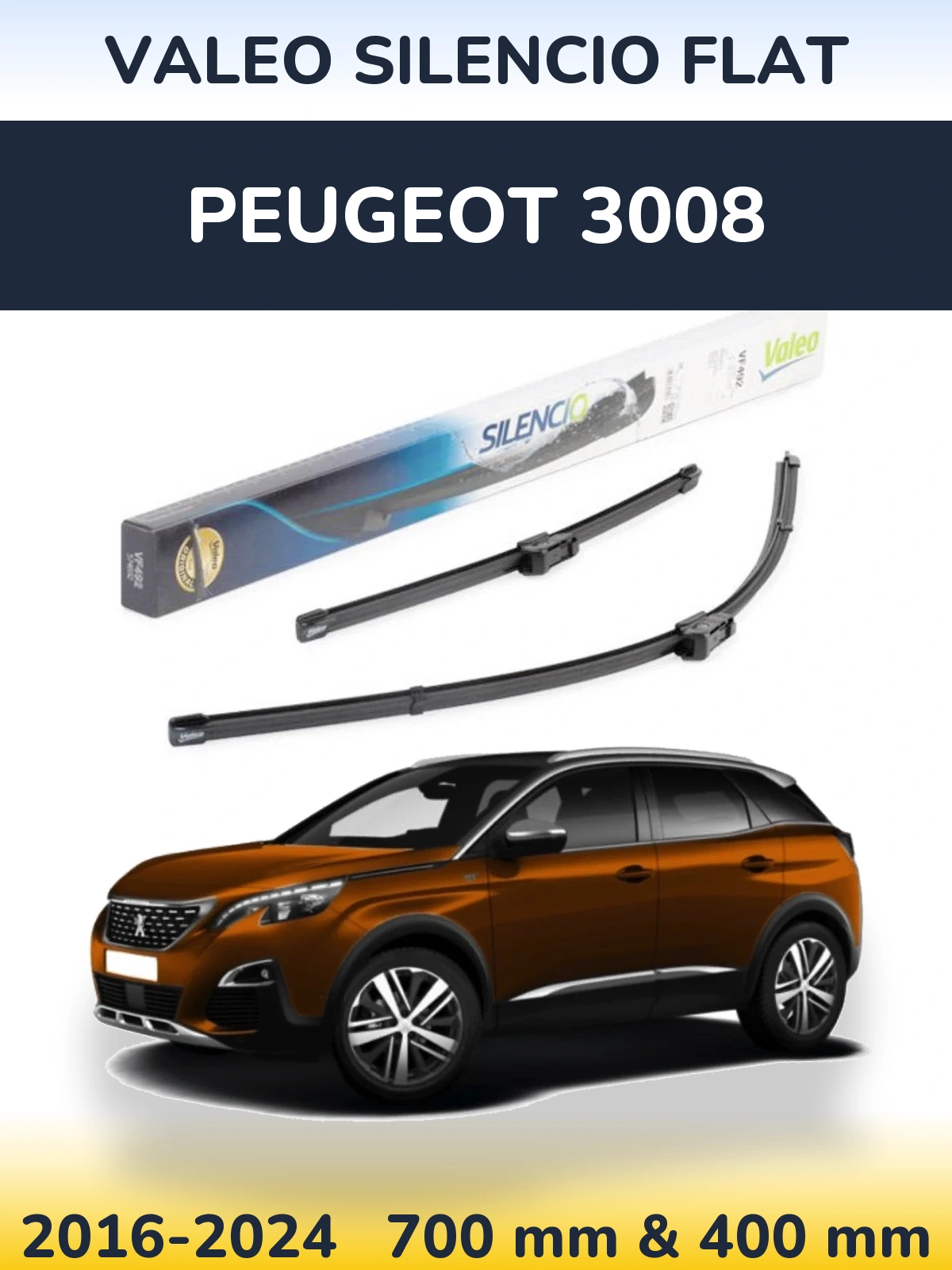 Sada předních stěračů Valeo Silencio Flat 700 a 400 mm pro Peugeot 3008 2016-2024