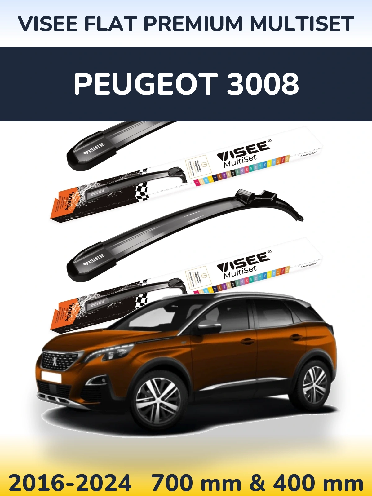 Sada předních stěračů VISEE FLAT PREMIUM MultiSet 700 a 400 mm pro Peugeot 3008 2016-2024