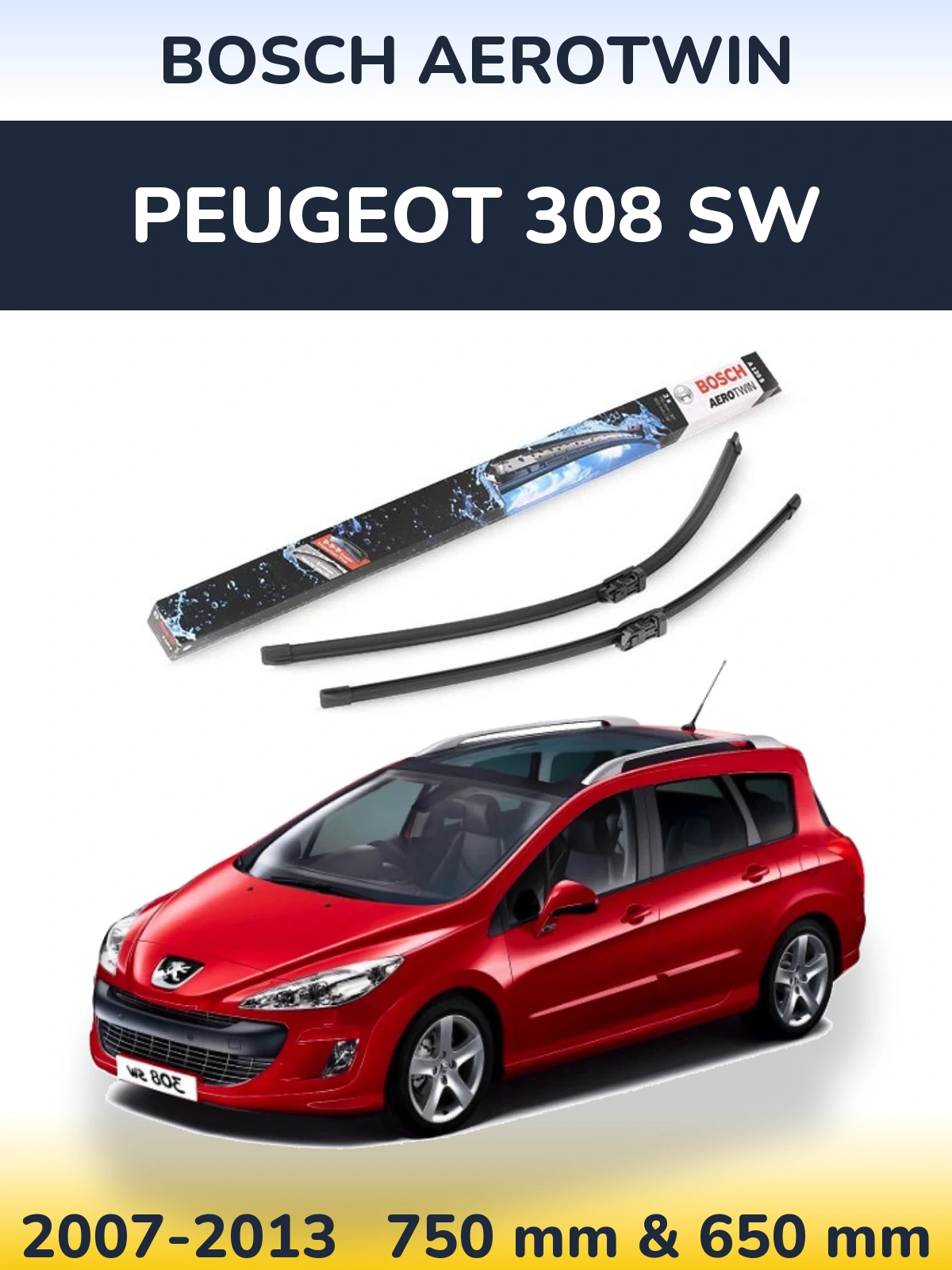 Sada předních stěračů BOSCH AeroTwin 750 a 650 mm pro Peugeot 308 SW 2007-2013