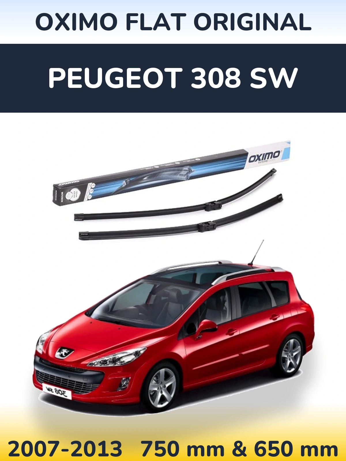 Sada předních stěračů Oximo Flat Original 750 a 650 mm pro Peugeot 308 SW 2007-2013