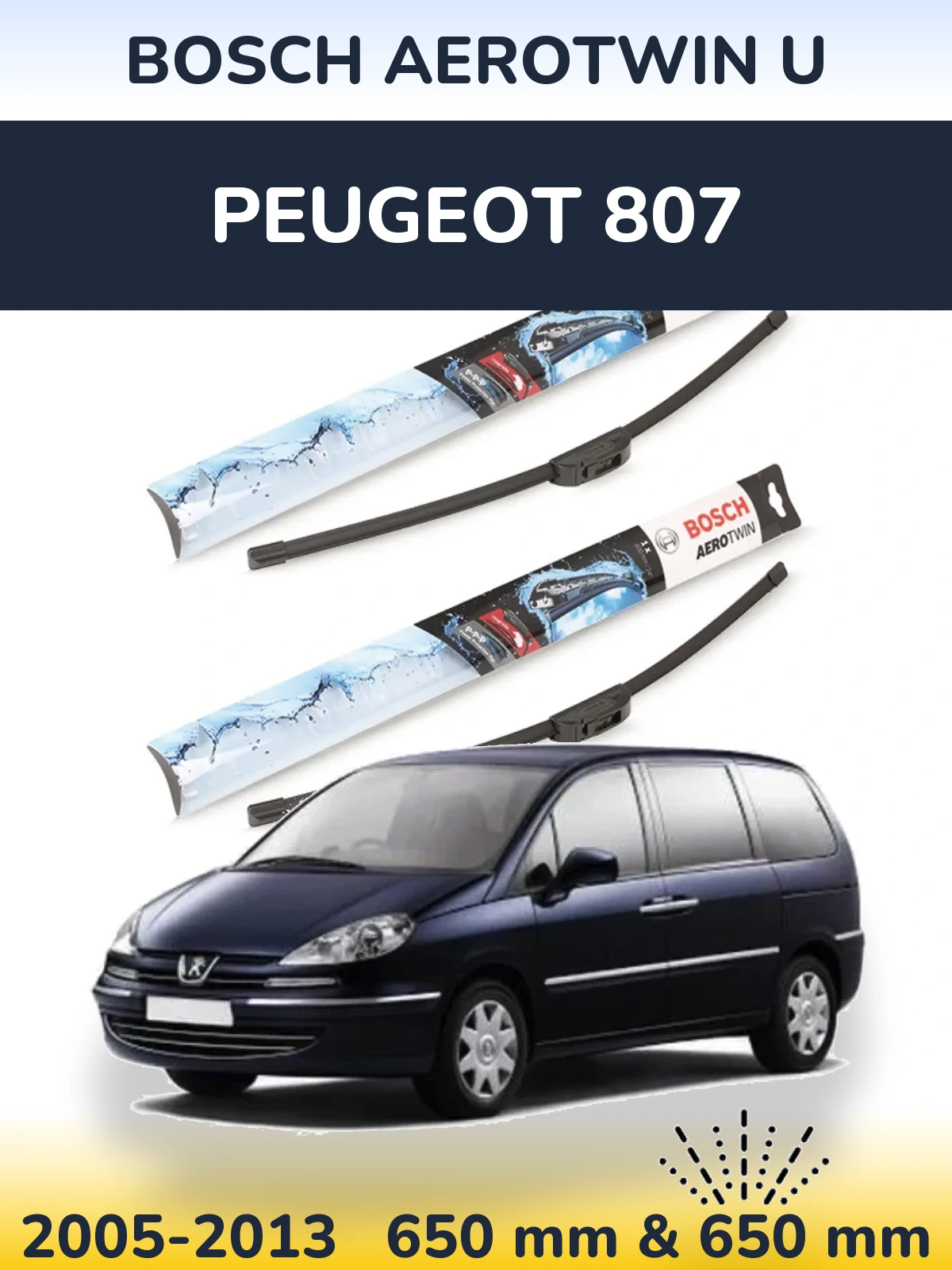 Sada předních stěračů BOSCH AeroTwin U 650 a 650 mm pro Peugeot 807 2005-2013
