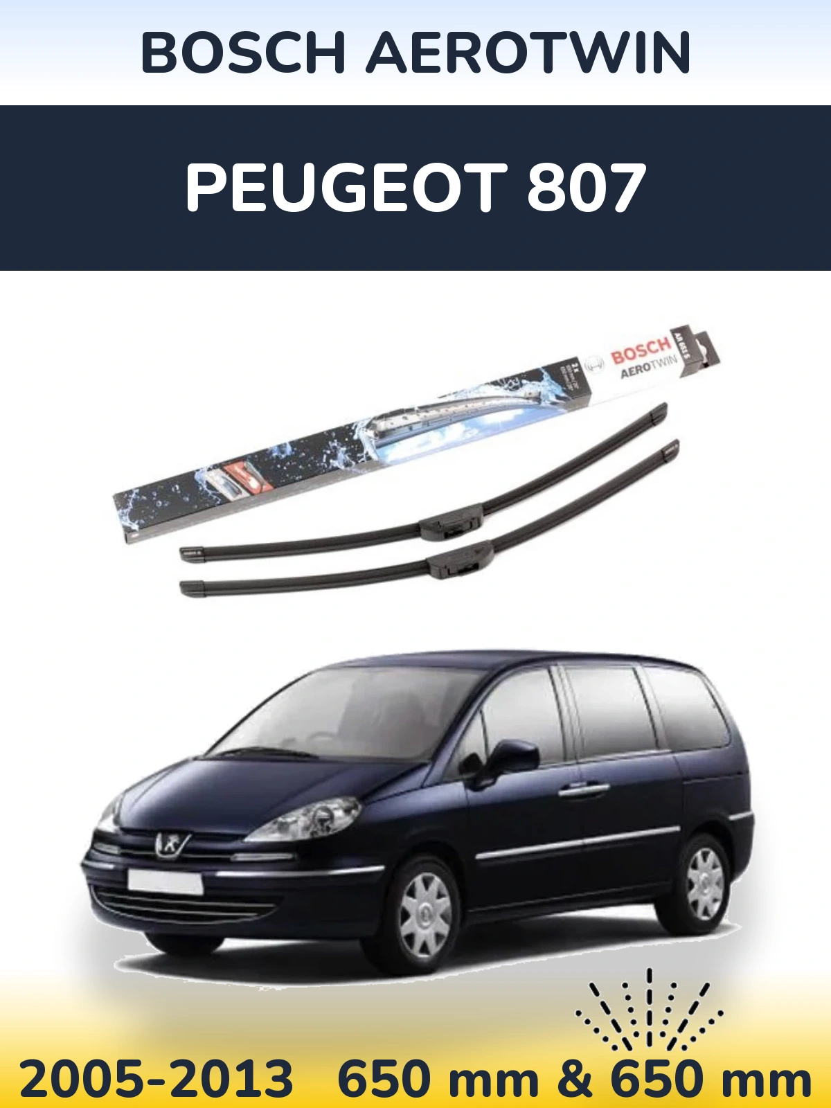 Sada předních stěračů BOSCH AeroTwin 650 a 650 mm pro Peugeot 807 2005-2013