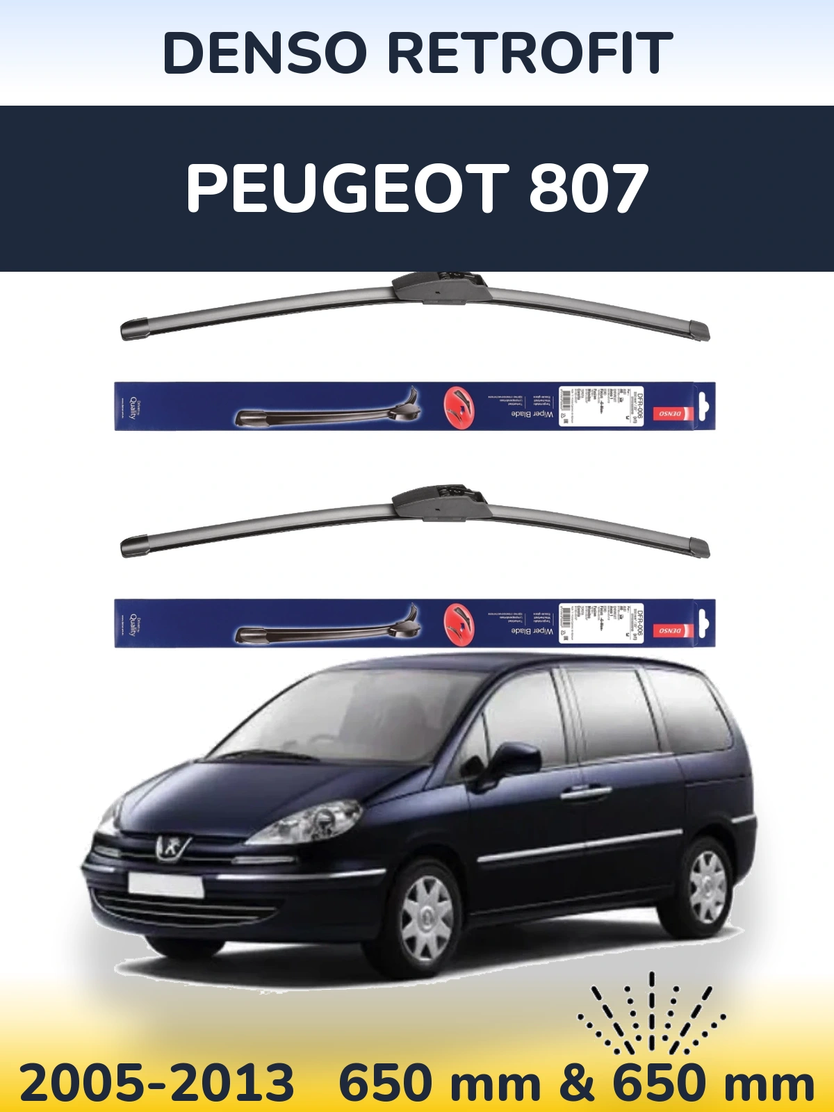 Sada předních stěračů Denso Retrofit 650 a 650 mm pro Peugeot 807 2005-2013