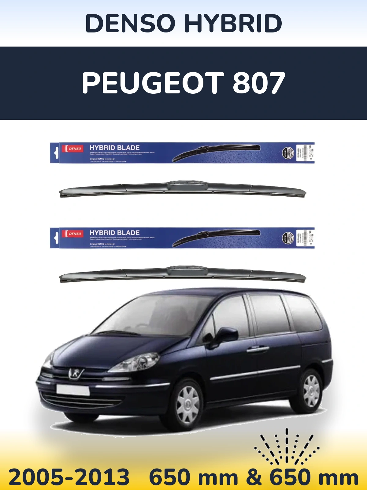 Sada předních stěračů Denso Hybrid 650 a 650 mm pro Peugeot 807 2005-2013