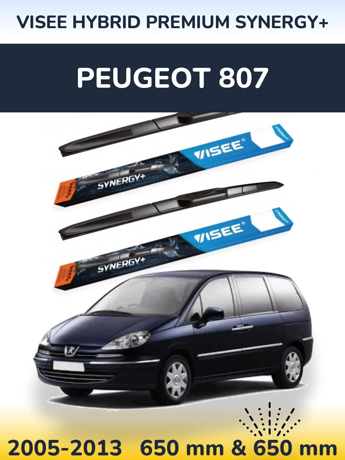 Sada předních stěračů VISEE HYBRID PREMIUM SYNERGY+ 650 a 650 mm pro Peugeot 807 2005-2013