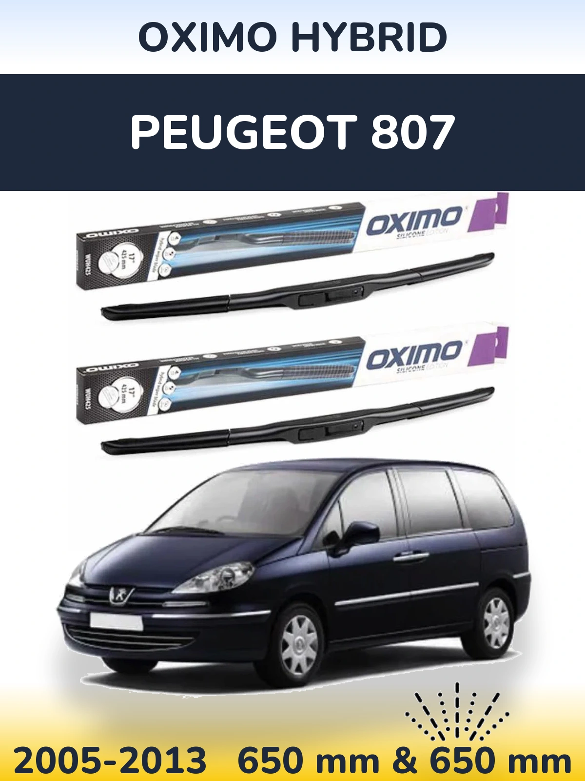 Sada předních stěračů Oximo Hybrid 650 a 650 mm pro Peugeot 807 2005-2013