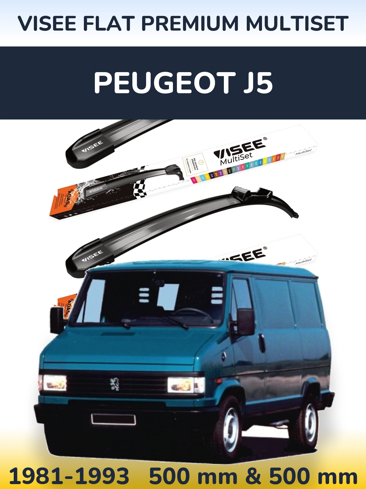 Sada předních stěračů VISEE FLAT PREMIUM MultiSet 500 a 500 mm pro Peugeot J5 1981-1993