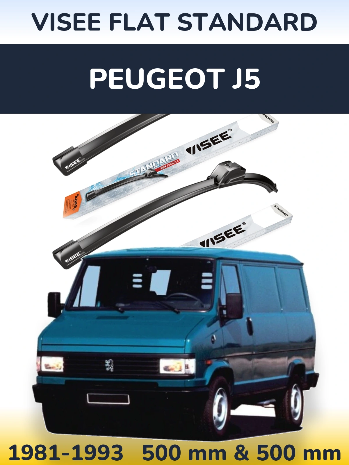 Sada předních stěračů VISEE FLAT STANDARD 500 a 500 mm pro Peugeot J5 1981-1993