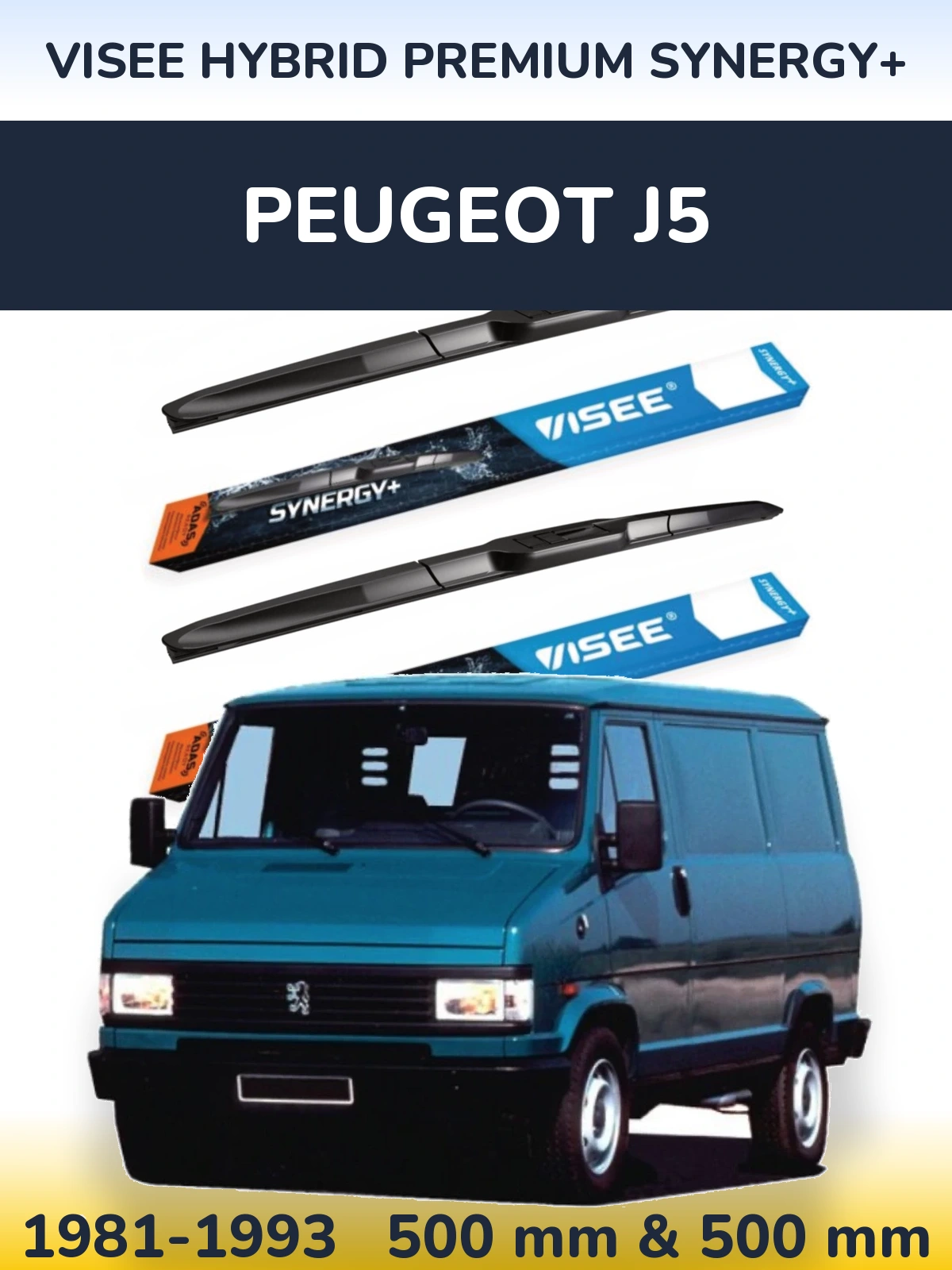 Комплект передніх щіток VISEE HYBRID PREMIUM SYNERGY+ 500 & 500 мм для Peugeot J5 1981-1993
