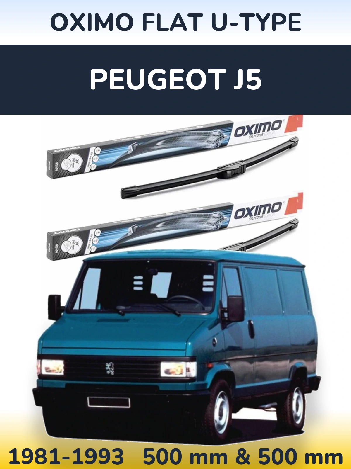 Sada předních stěračů Oximo Flat U-type 500 a 500 mm pro Peugeot J5 1981-1993