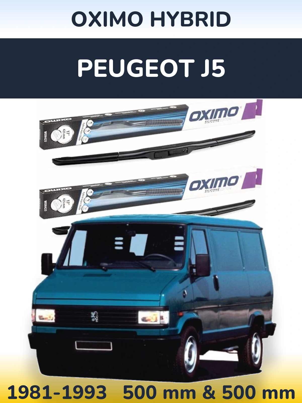 Sada předních stěračů Oximo Hybrid 500 a 500 mm pro Peugeot J5 1981-1993