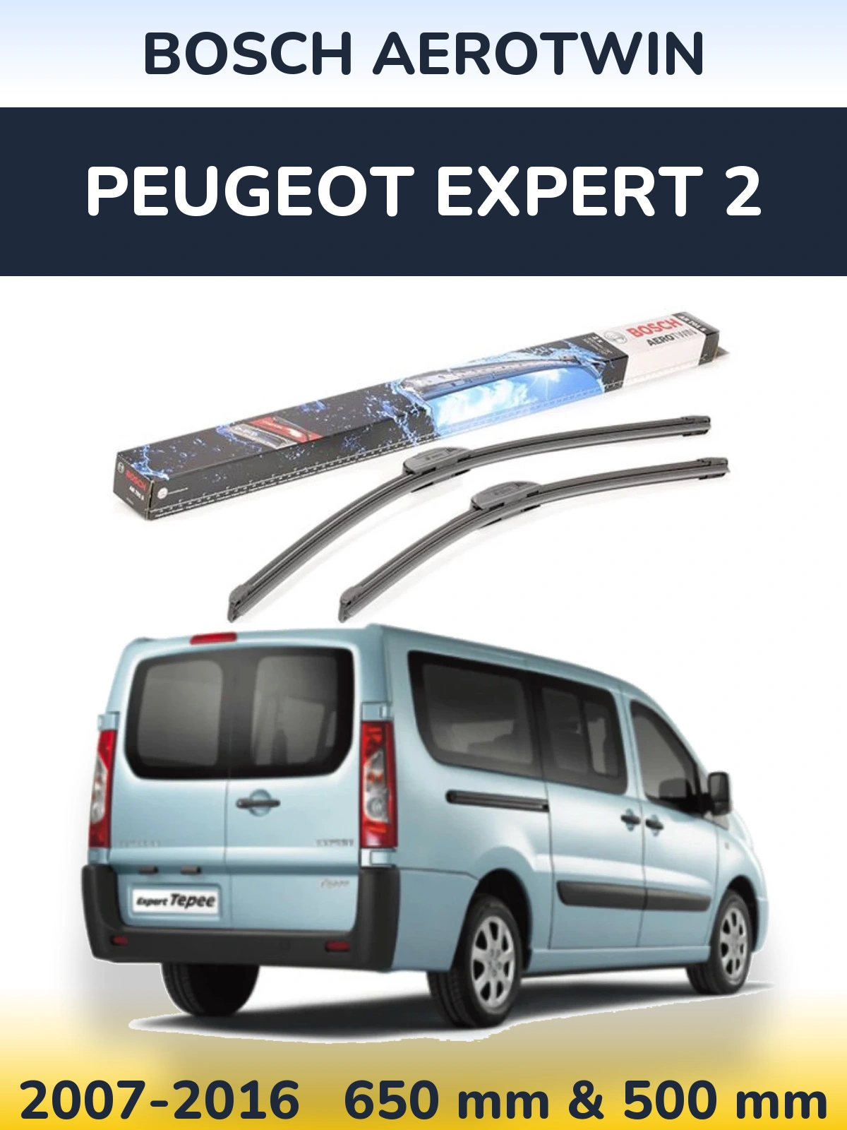 Sada předních stěračů BOSCH AeroTwin 650 a 500 mm pro Peugeot Expert 2 2007-2016
