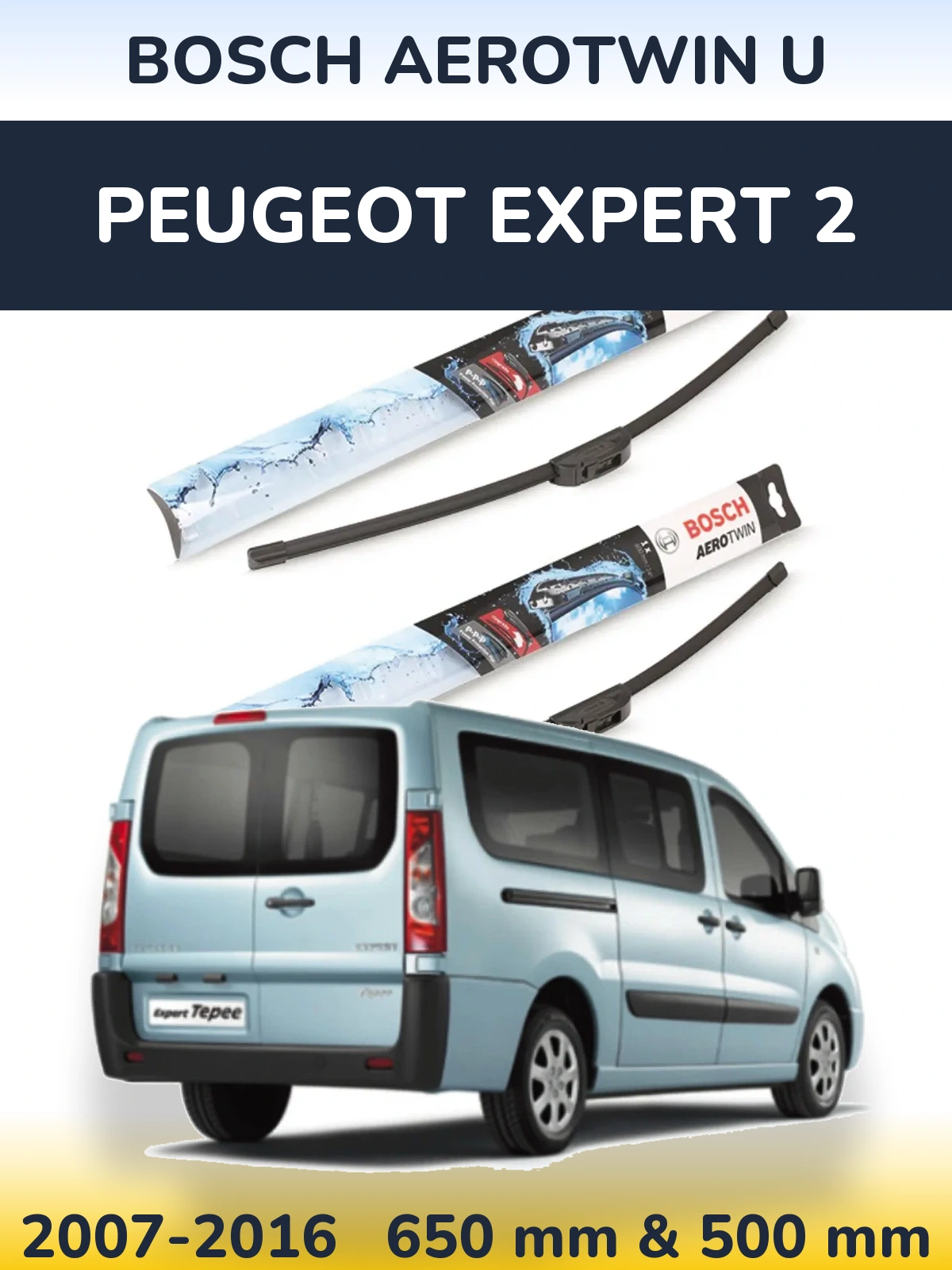 Sada předních stěračů BOSCH AeroTwin U 650 a 500 mm pro Peugeot Expert 2 2007-2016