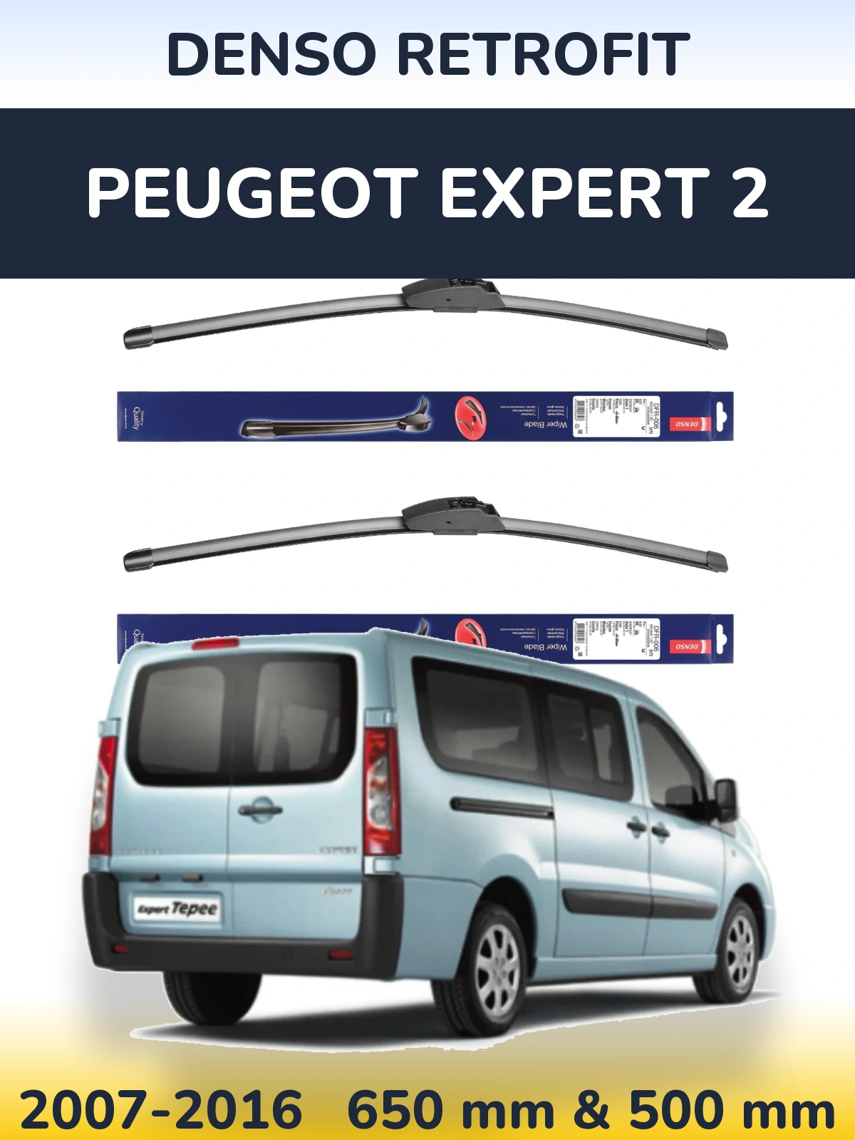 Sada předních stěračů Denso Retrofit 650 a 500 mm pro Peugeot Expert 2 2007-2016