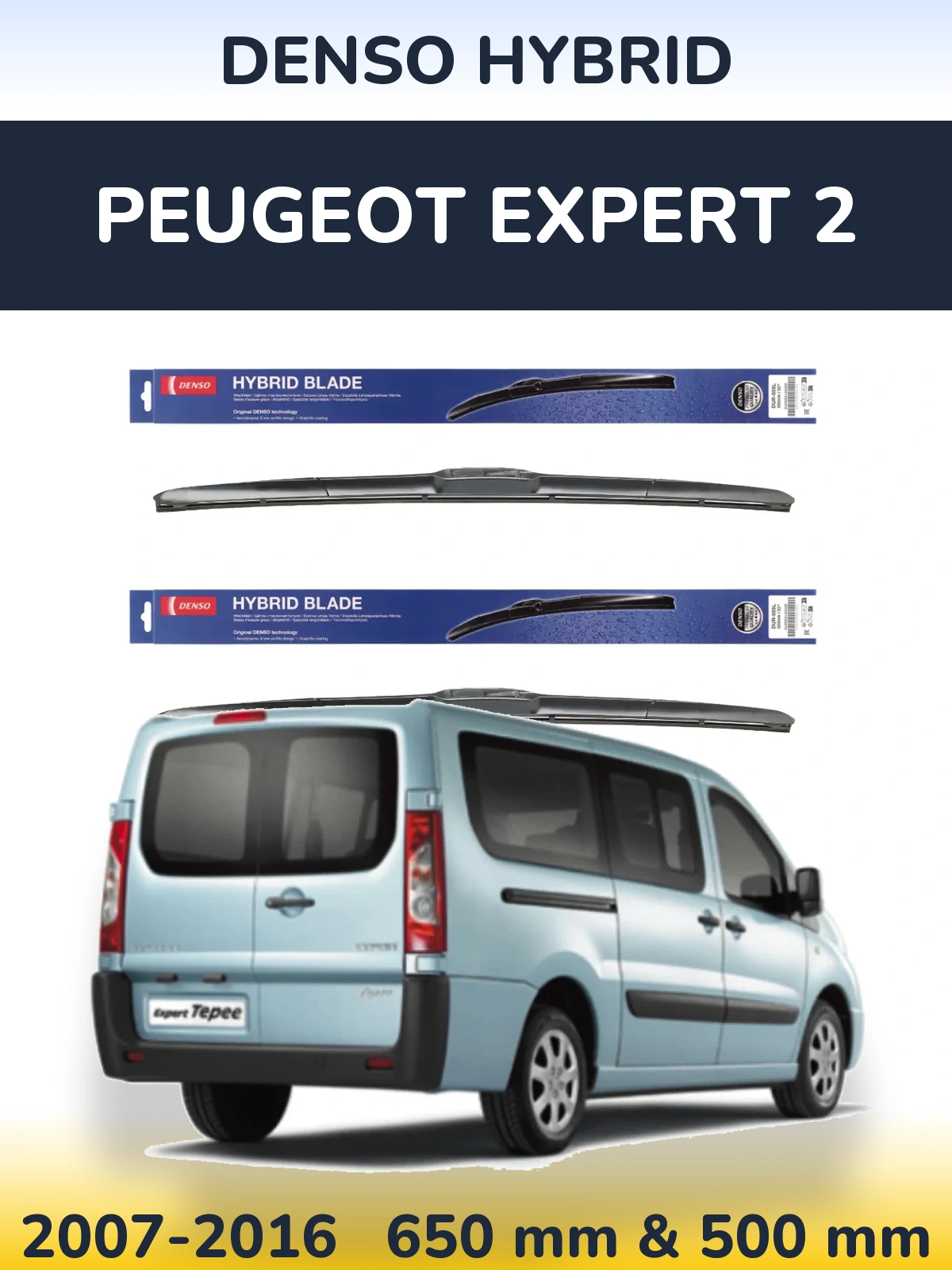 Sada předních stěračů Denso Hybrid 650 a 500 mm pro Peugeot Expert 2 2007-2016