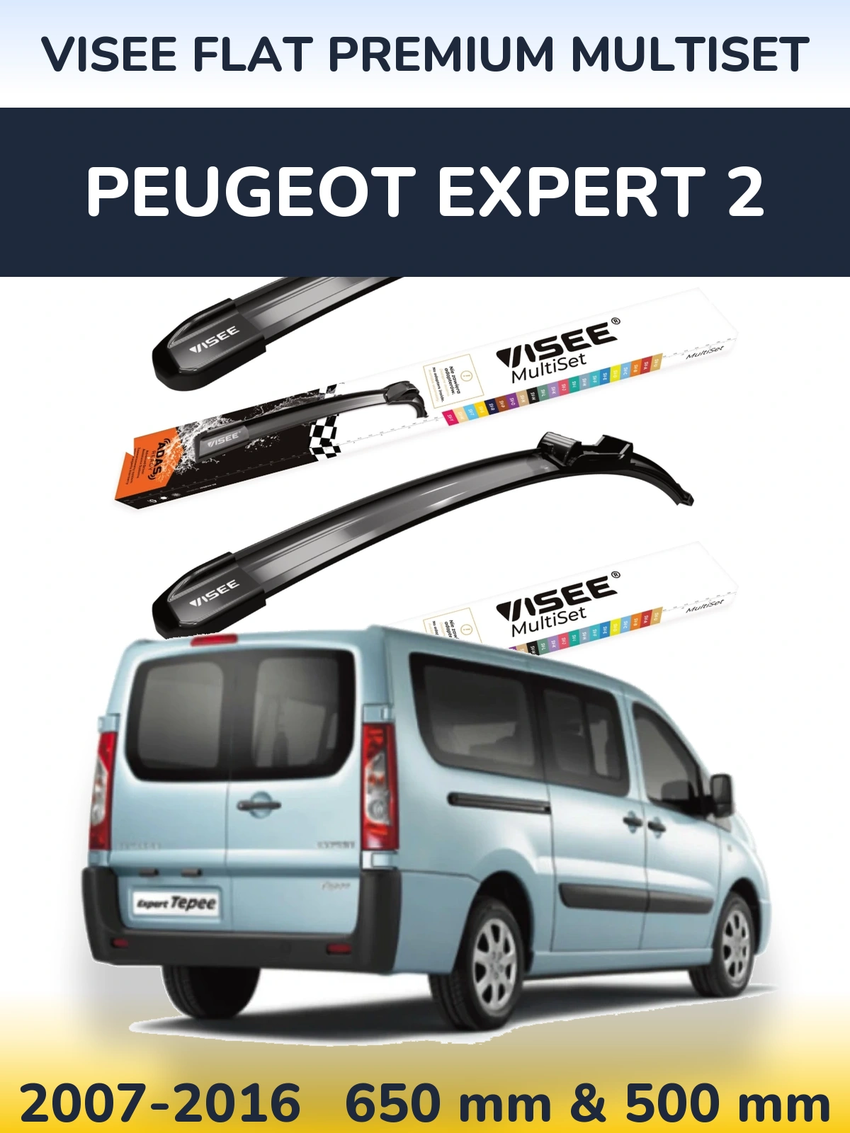 Sada předních stěračů VISEE FLAT PREMIUM MultiSet 650 a 500 mm pro Peugeot Expert 2 2007-2016