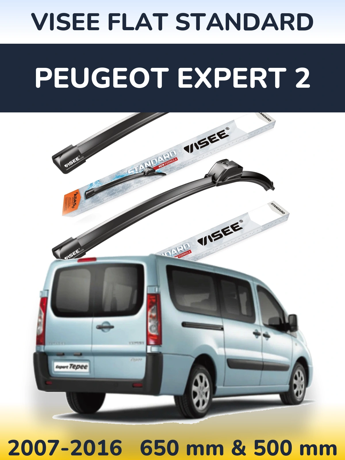 Комплект передніх щіток VISEE FLAT STANDARD 650 & 500 мм для Peugeot Expert 2 2007-2016