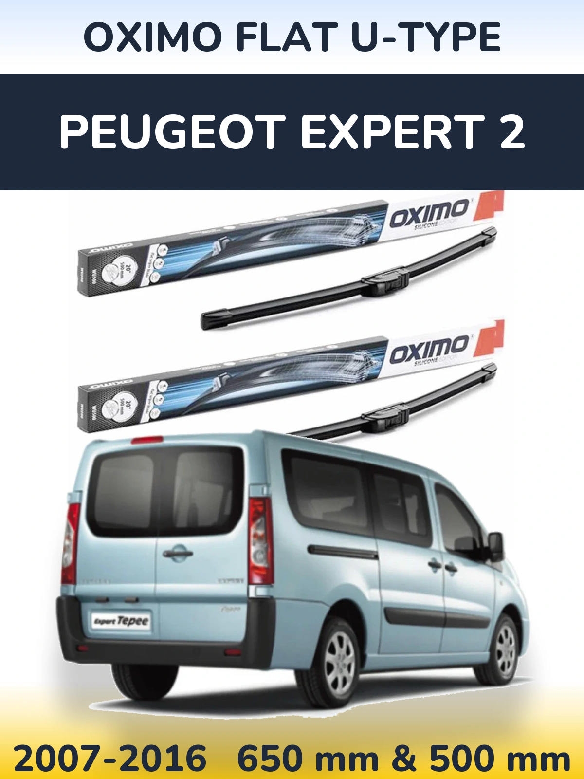 Sada předních stěračů Oximo Flat U-type 650 a 500 mm pro Peugeot Expert 2 2007-2016