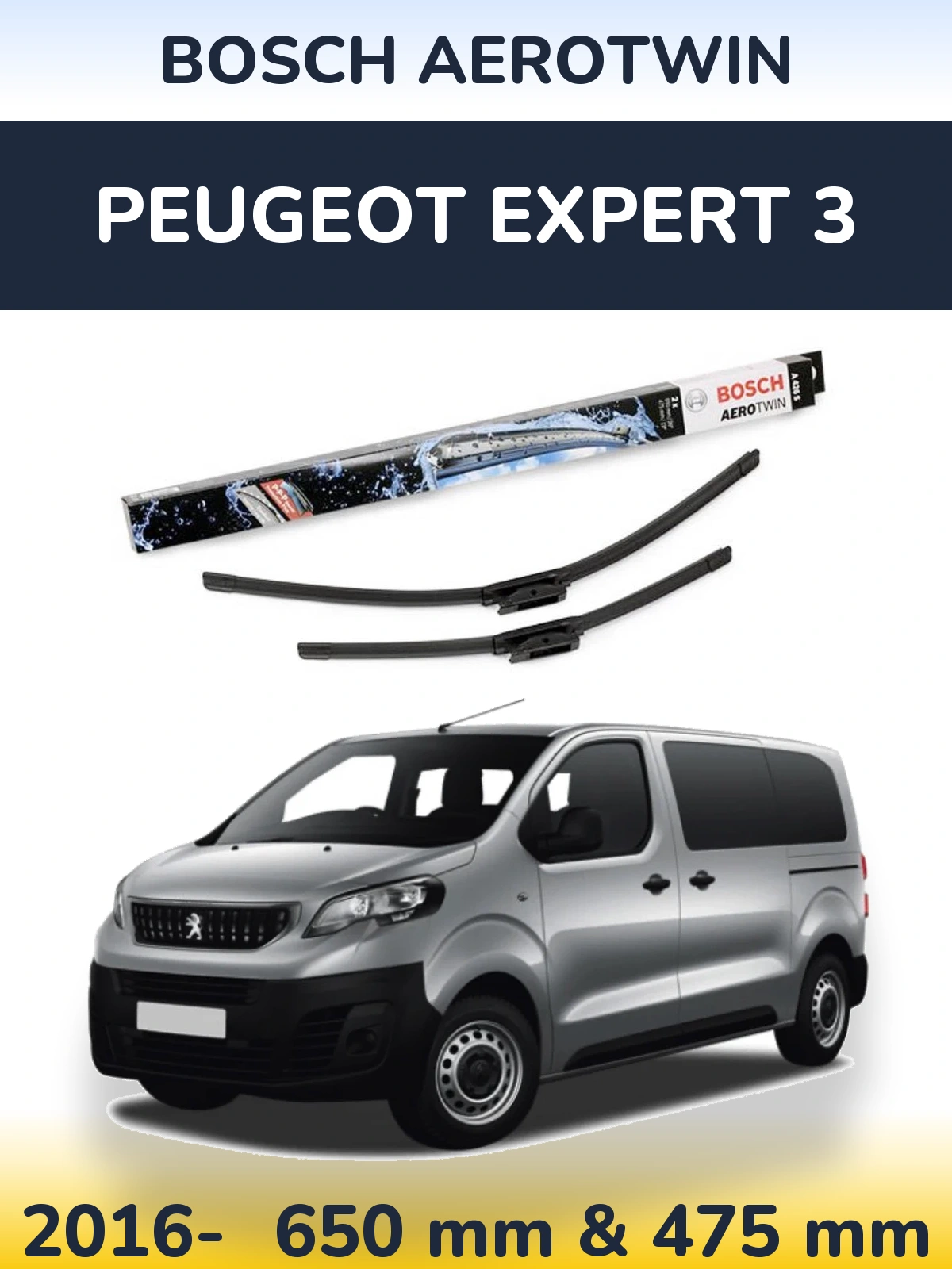 Sada předních stěračů BOSCH AeroTwin 650 a 475 mm pro Peugeot Expert 3 2016-2026
