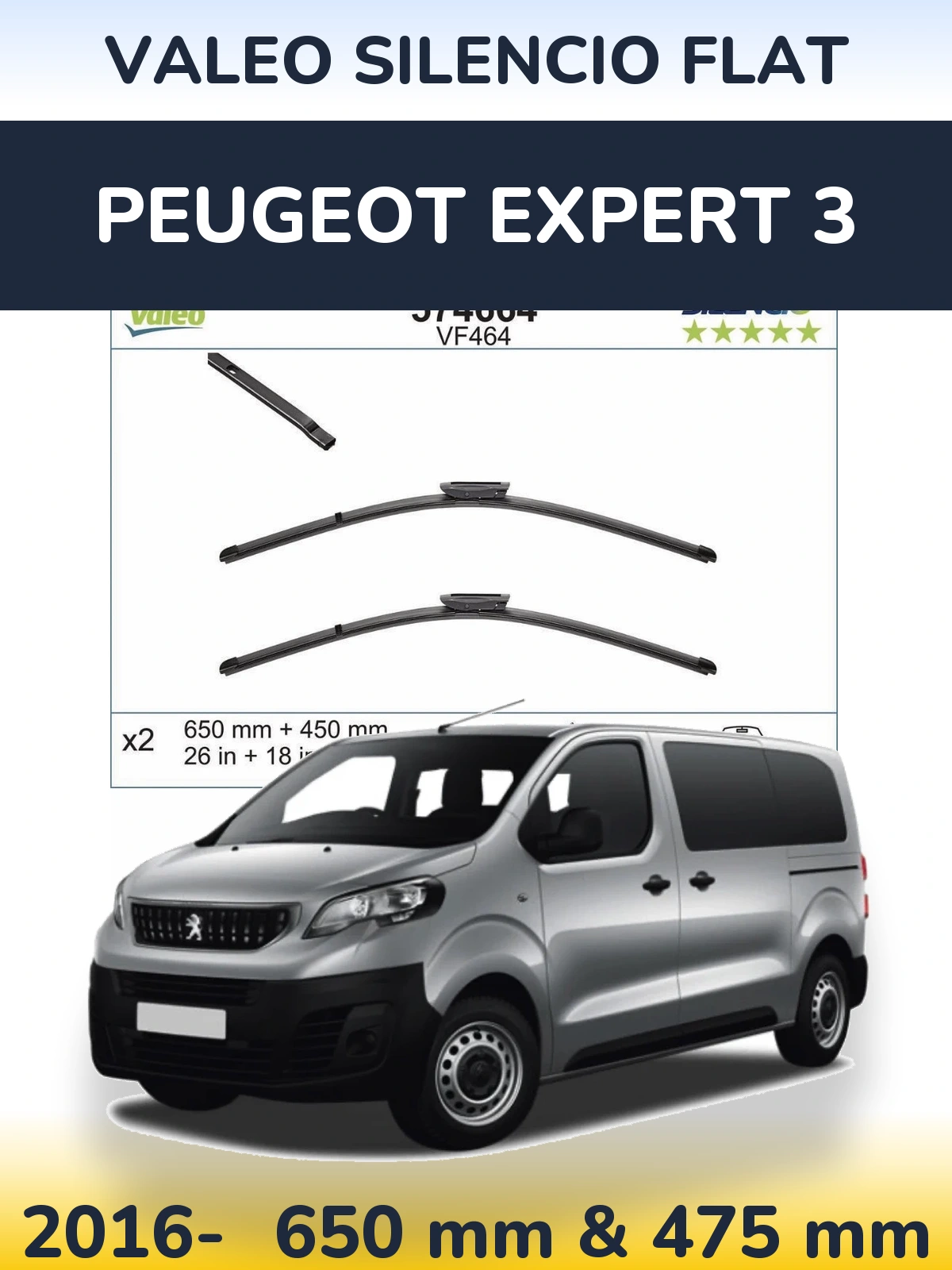 Sada předních stěračů Valeo Silencio Flat 650 a 450 mm pro Peugeot Expert 3 2016-2026