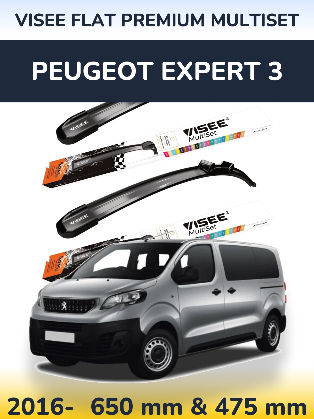 Sada předních stěračů VISEE FLAT PREMIUM MultiSet 650 a 475 mm pro Peugeot Expert 3 2016-2026