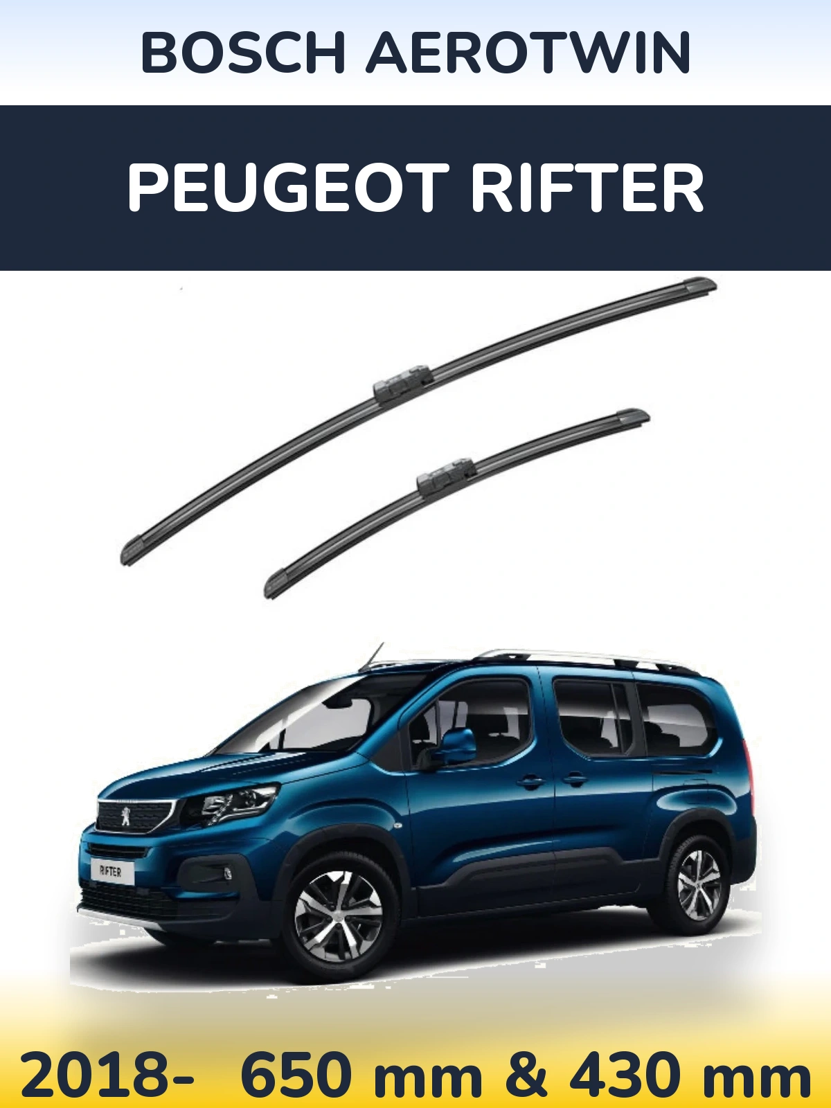 Sada předních stěračů BOSCH AeroTwin 650 a 430 mm pro Peugeot Rifter 2018-2026