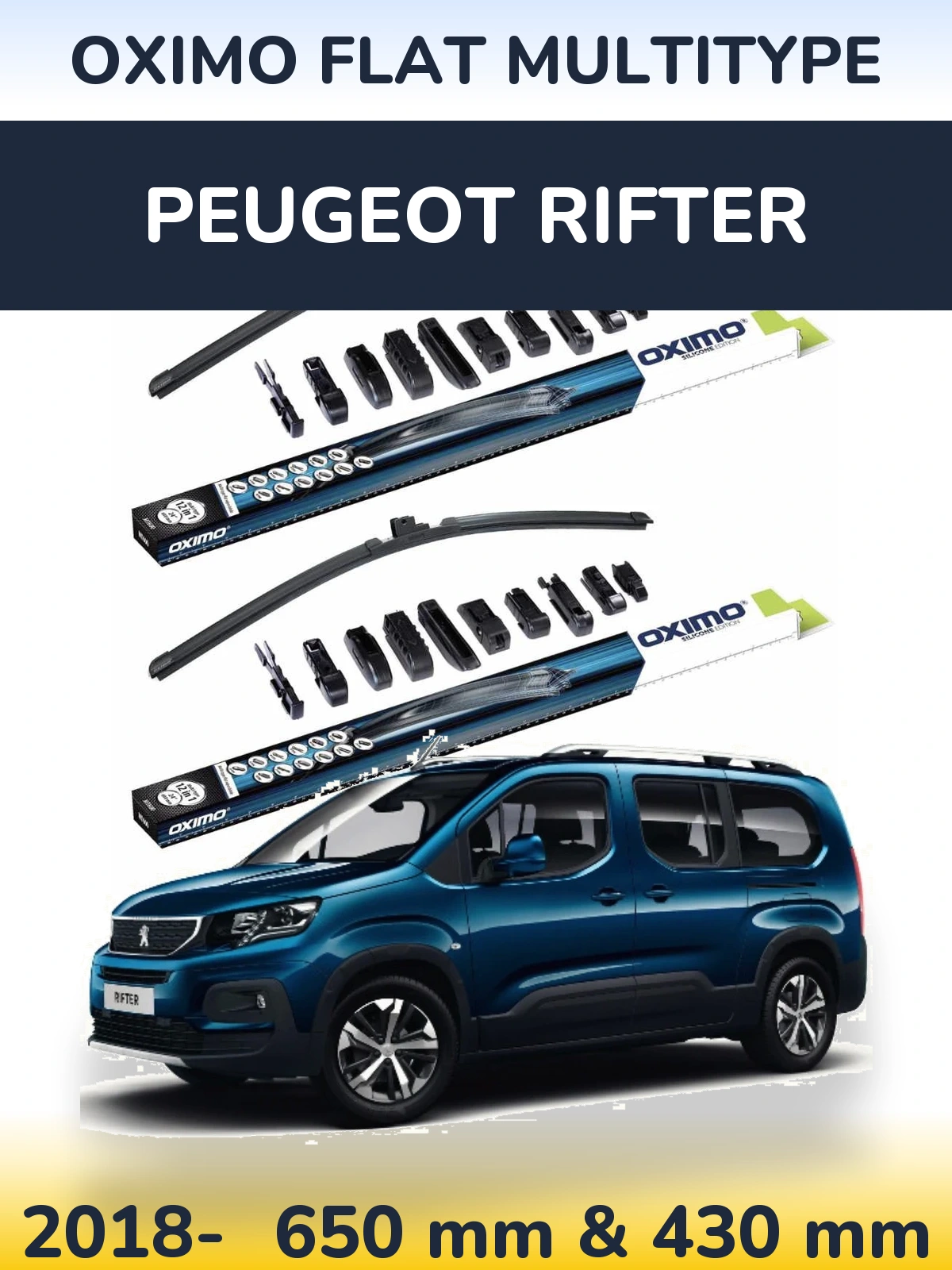 Sada předních stěračů Oximo Flat MultiType 650 a 430 mm pro Peugeot Rifter 2018-2026