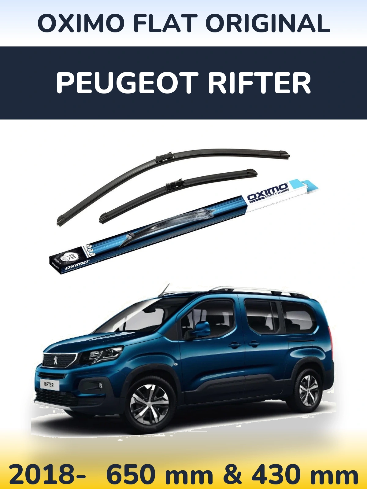 Sada předních stěračů Oximo Flat Original 650 a 430 mm pro Peugeot Rifter 2018-2026