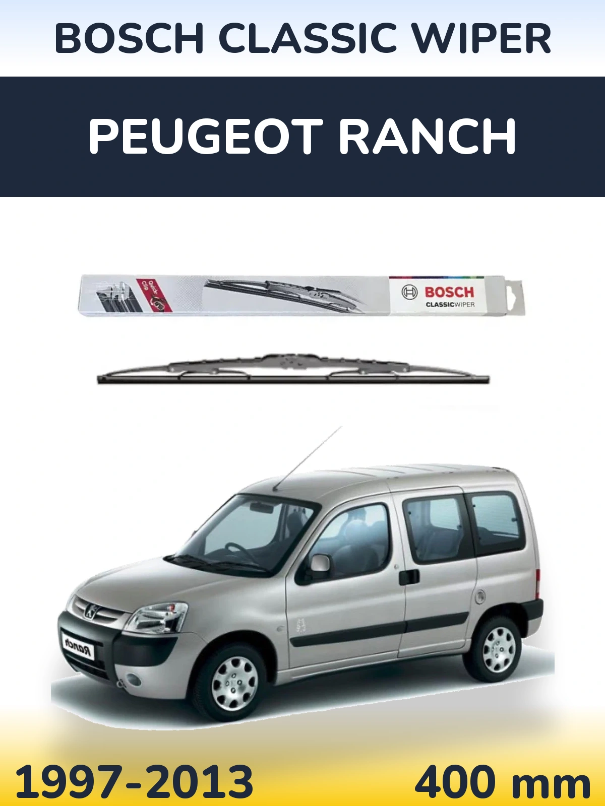 Zadní stěrač BOSCH Classic Wiper 400 mm pro Peugeot Ranch 1997-2013